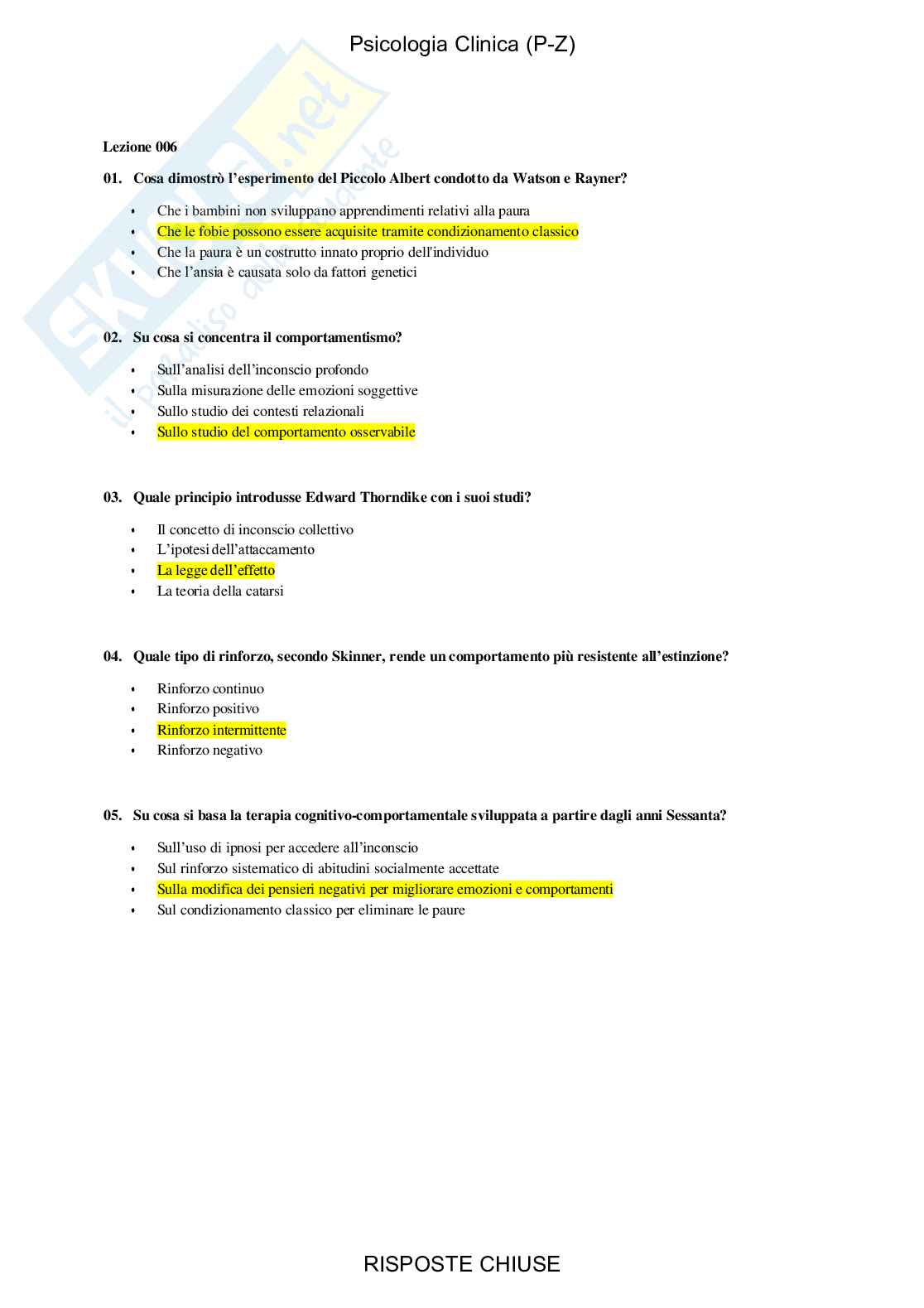 Psicologia clinica, PZ - Paniere compilato Pag. 6