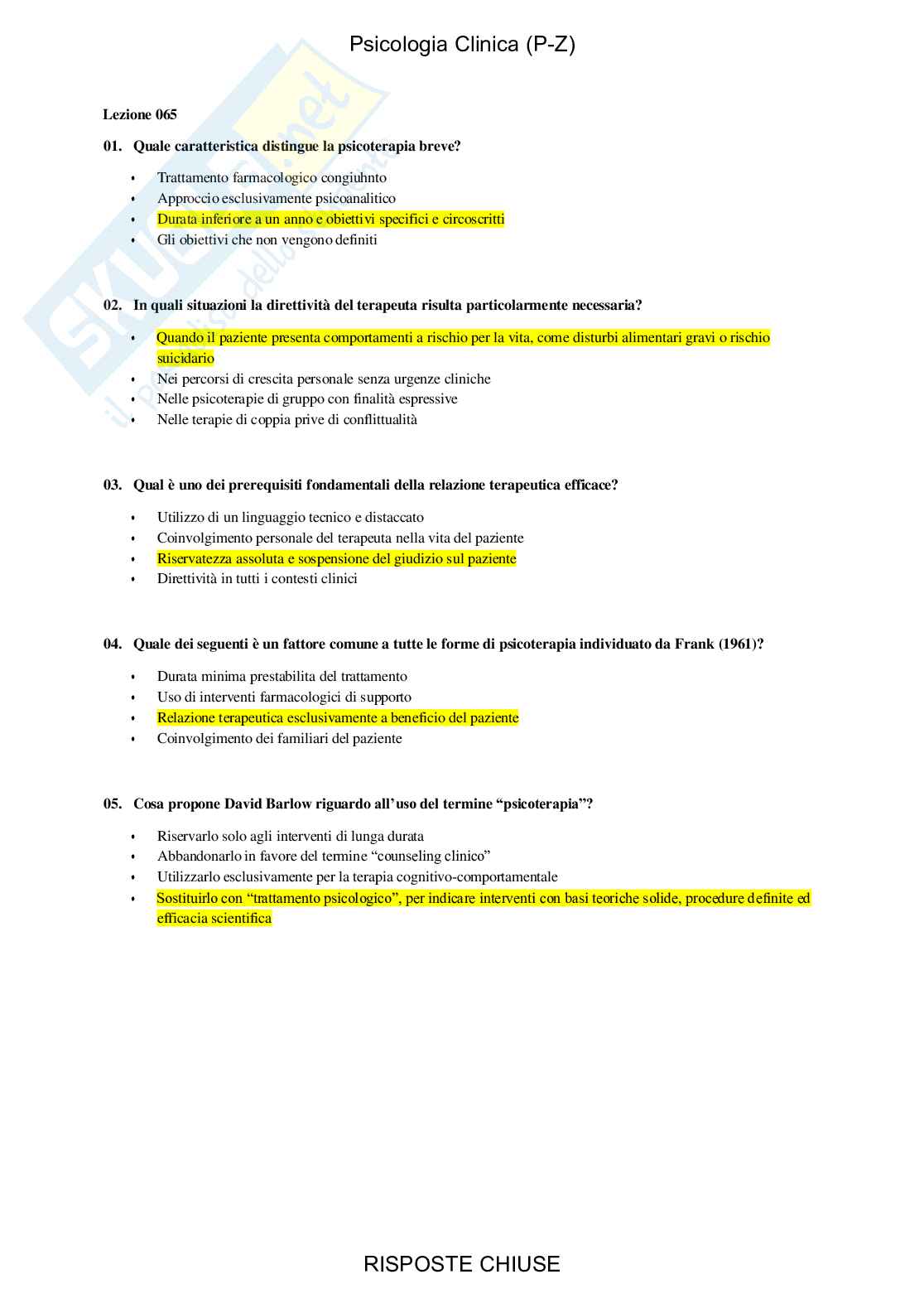 Psicologia clinica, PZ - Paniere compilato Pag. 66