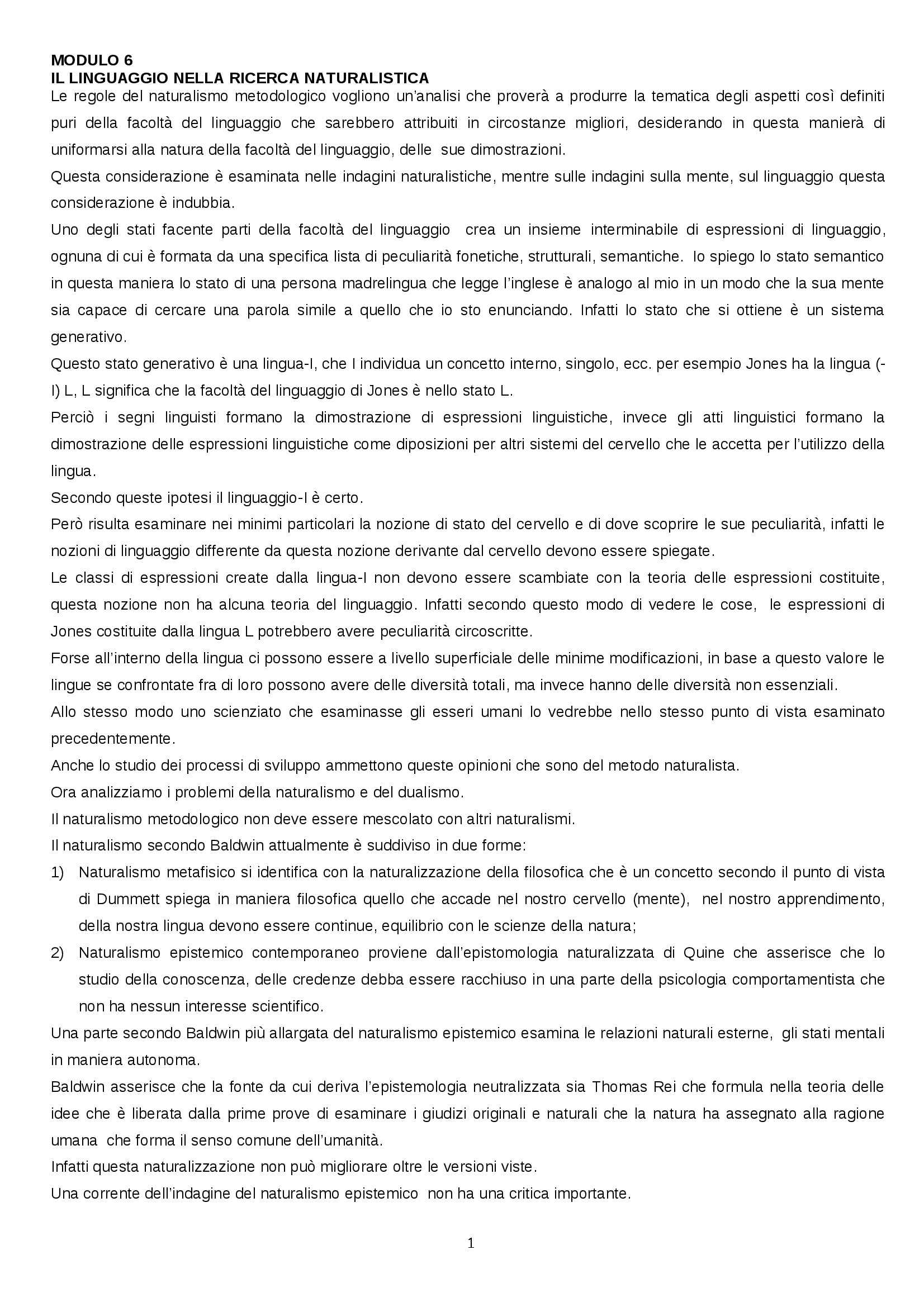 Linguistica - linguaggio nella ricerca naturalistica Pag. 1