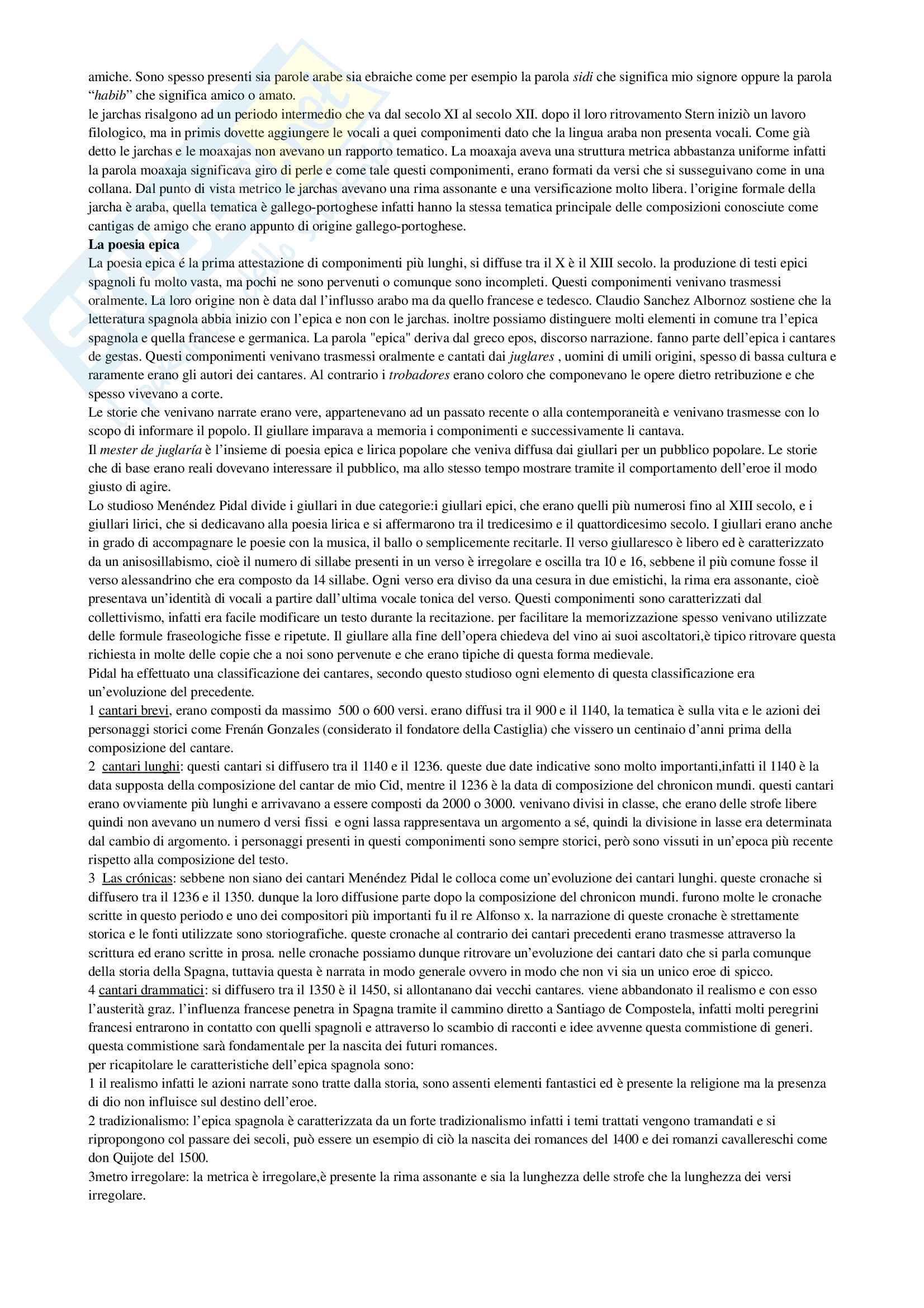 Appunti di letteratura spagnola dal Cid al Romancero Pag. 2