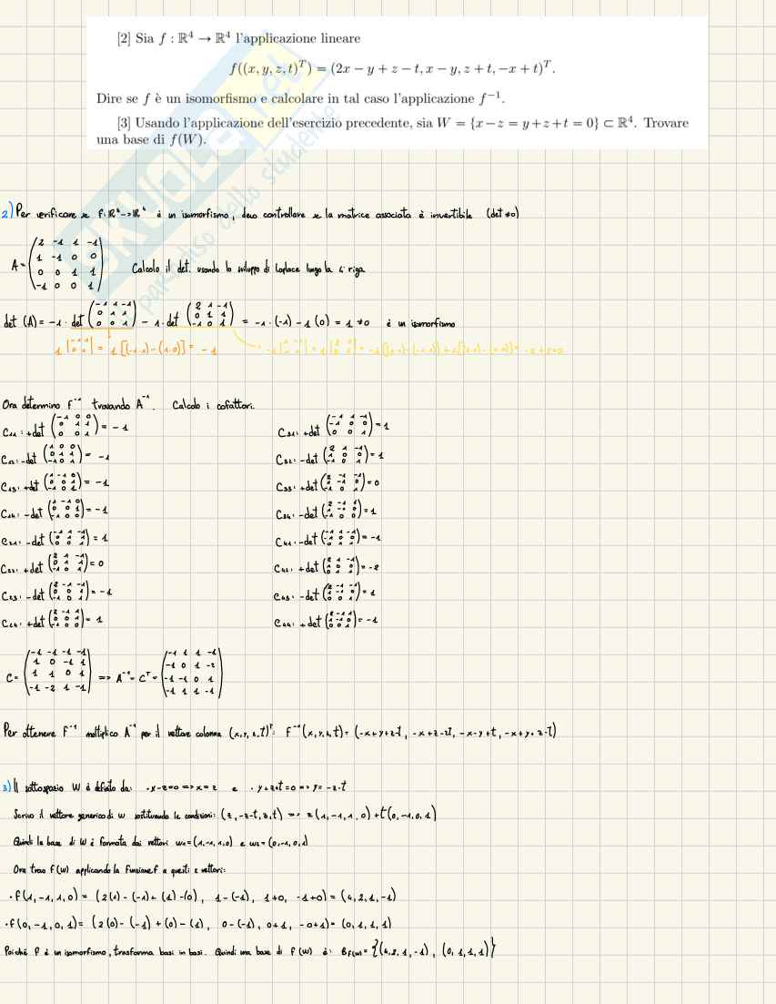Applicazioni lineari: studio di nucleo (Ker), immagine (Im) e matrice associata Pag. 2