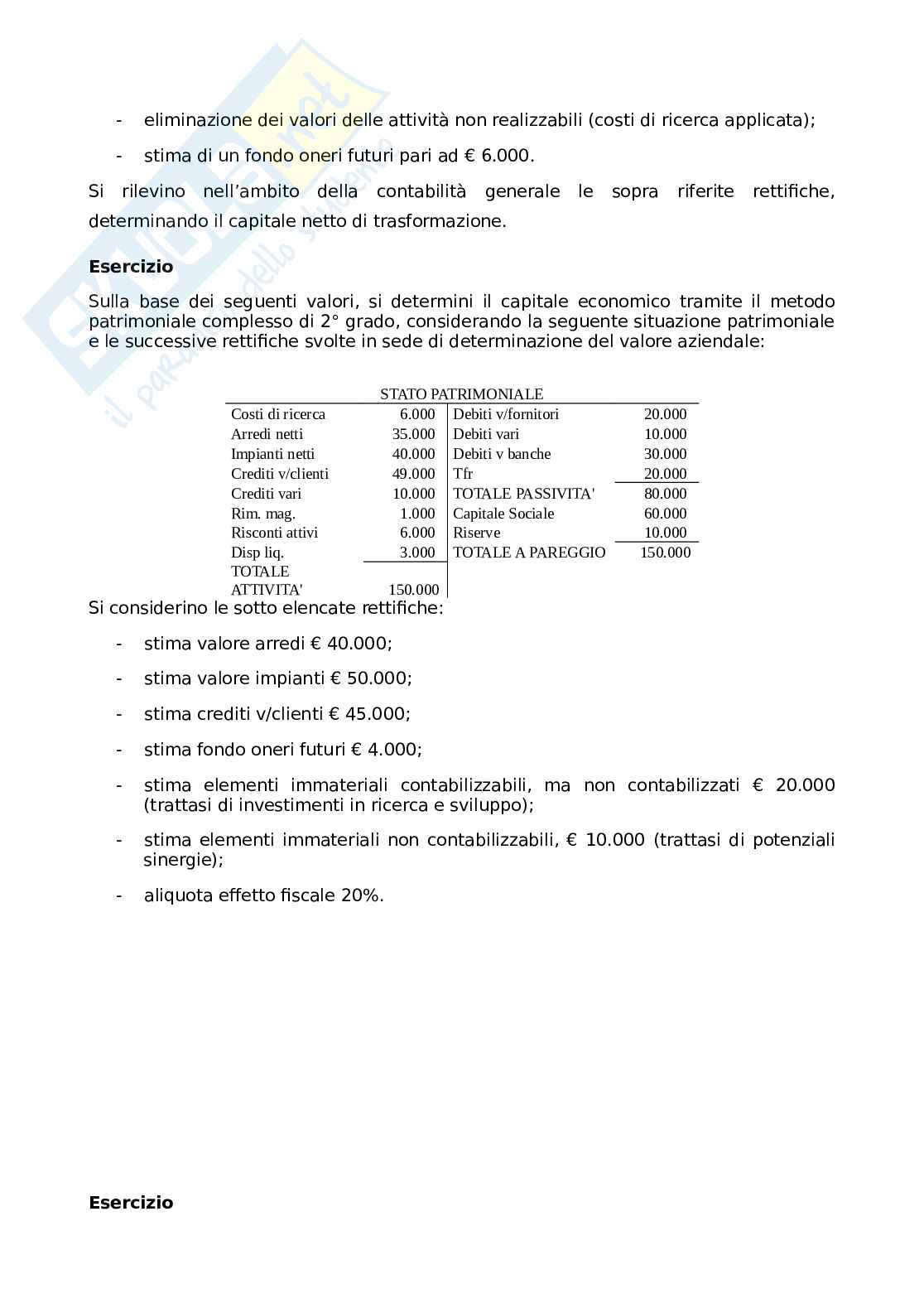 Esercitazione Valutazione d'azienda Pag. 2