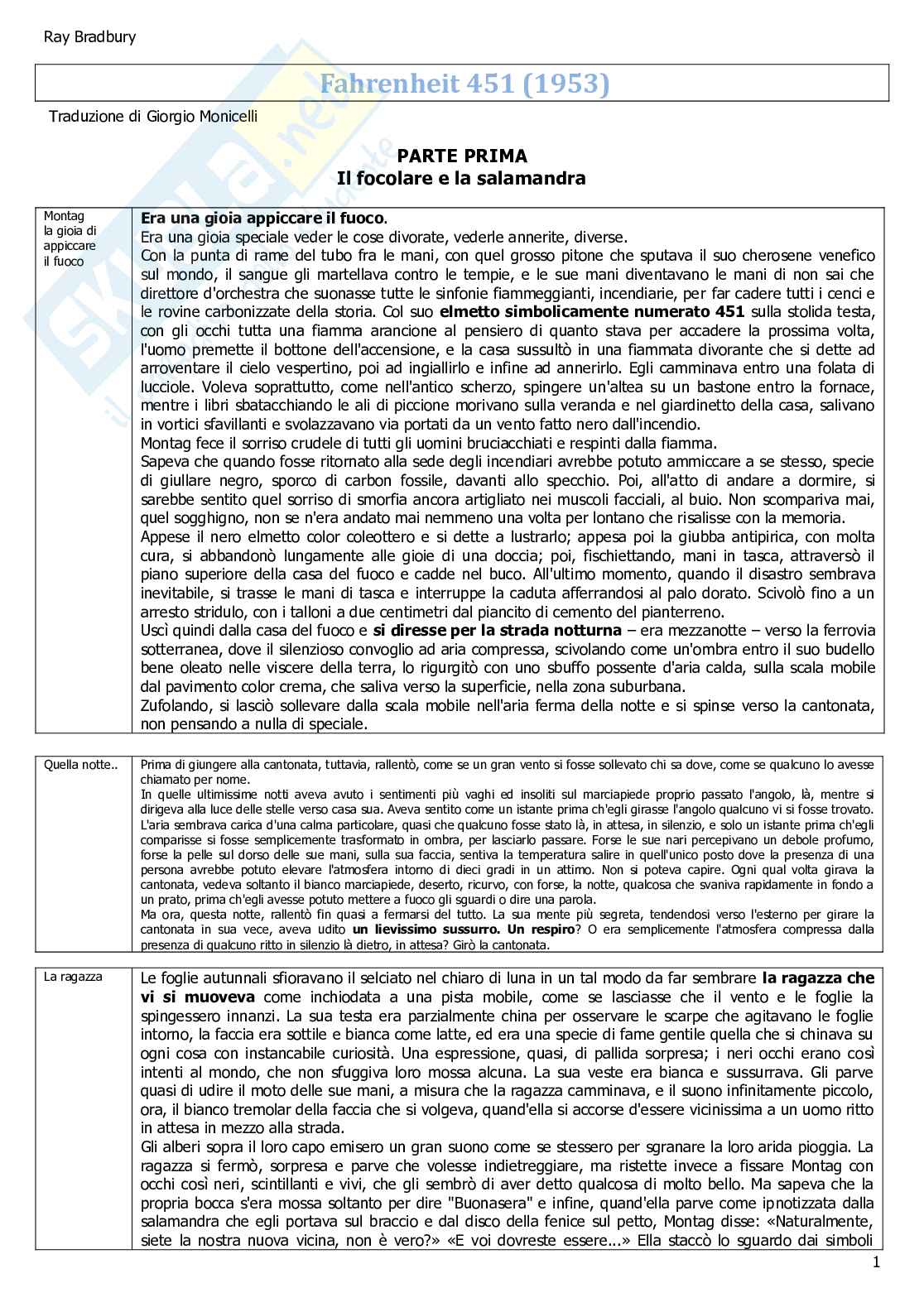 Riassunto esame Letteratura e Cinema, Prof. Motta Giovanna, libro consigliato Fahrenheit, Bradbury Pag. 1
