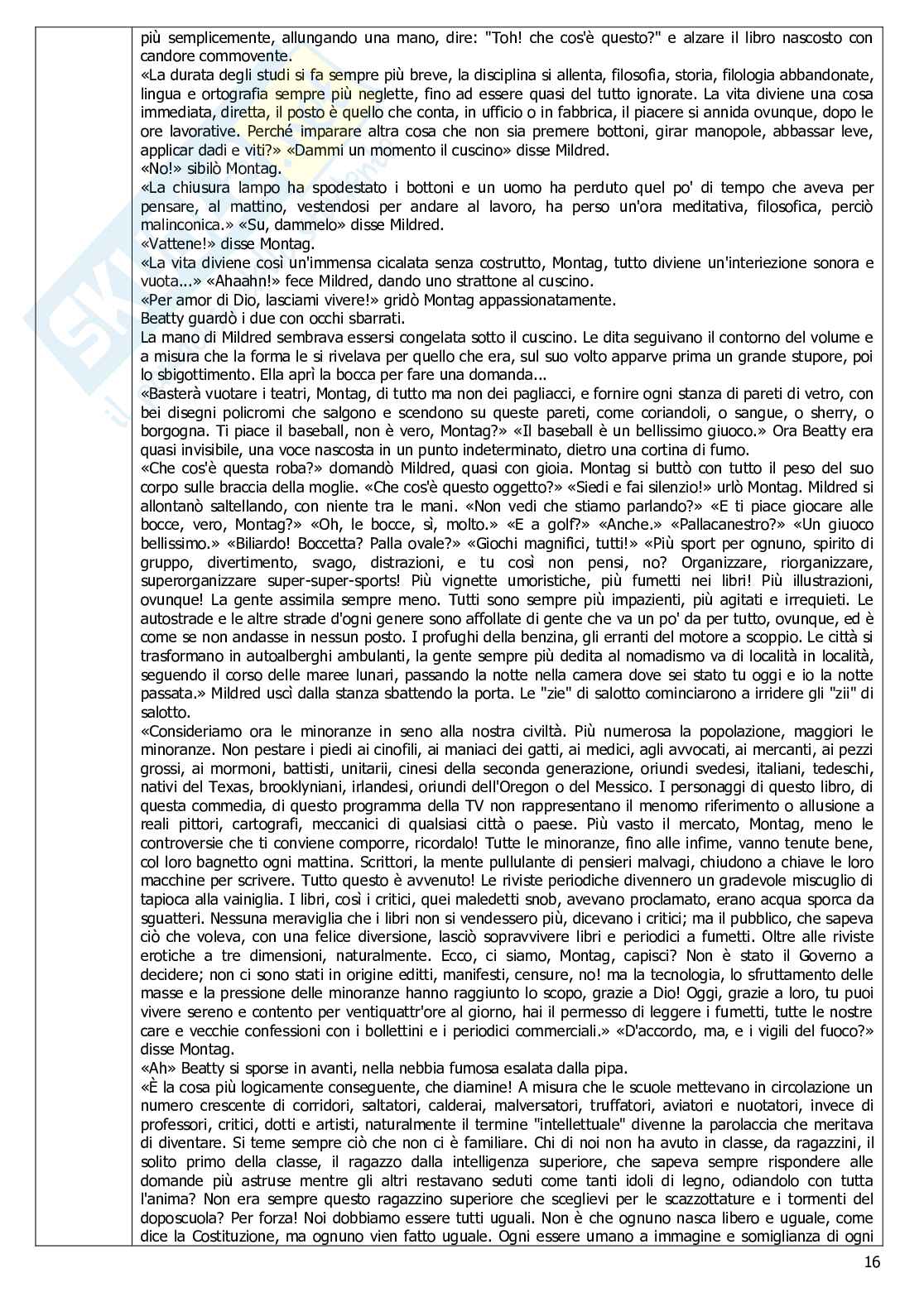 Riassunto esame Letteratura e Cinema, Prof. Motta Giovanna, libro consigliato Fahrenheit, Bradbury Pag. 16