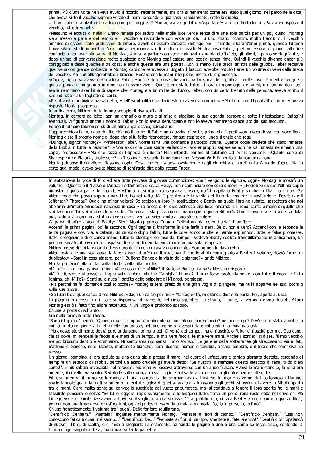 Riassunto esame Letteratura e Cinema, Prof. Motta Giovanna, libro consigliato Fahrenheit, Bradbury Pag. 21