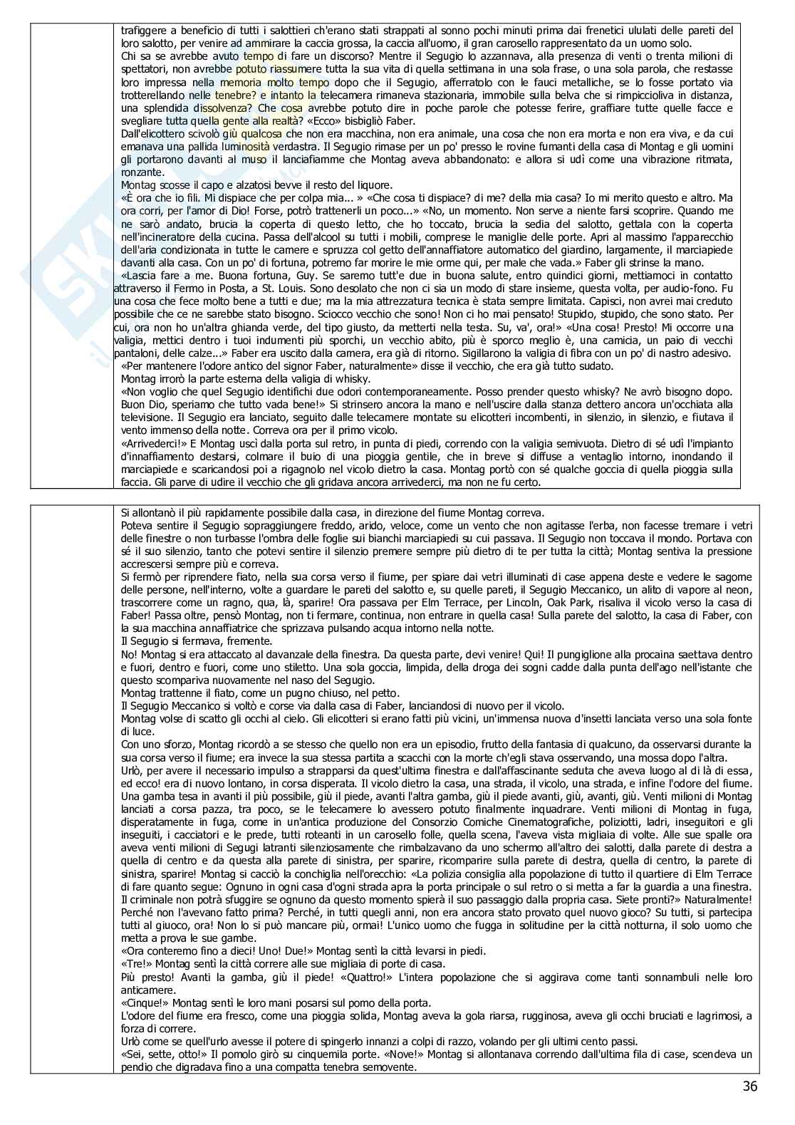 Riassunto esame Letteratura e Cinema, Prof. Motta Giovanna, libro consigliato Fahrenheit, Bradbury Pag. 36