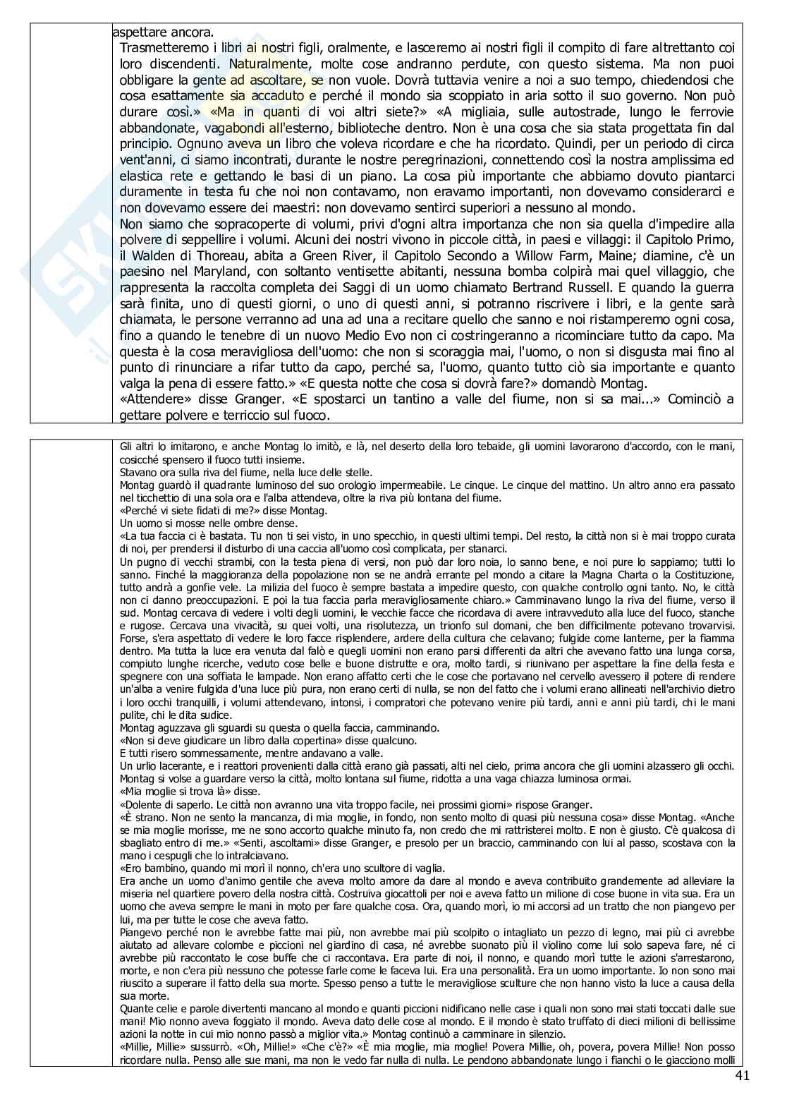 Riassunto esame Letteratura e Cinema, Prof. Motta Giovanna, libro consigliato Fahrenheit, Bradbury Pag. 41