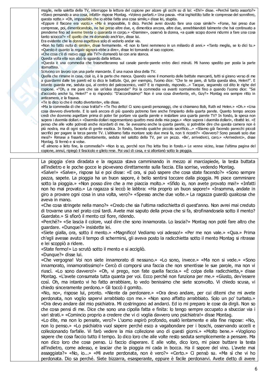 Riassunto esame Letteratura e Cinema, Prof. Motta Giovanna, libro consigliato Fahrenheit, Bradbury Pag. 6