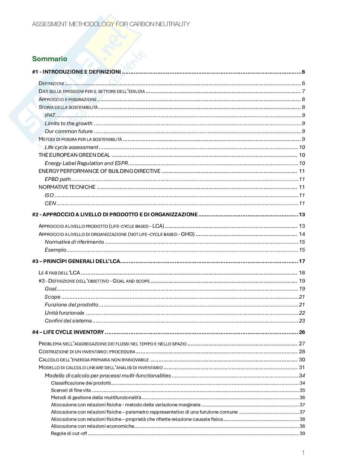 Assessment methodology for carbon neutrality - Appunti in italiano Pag. 1