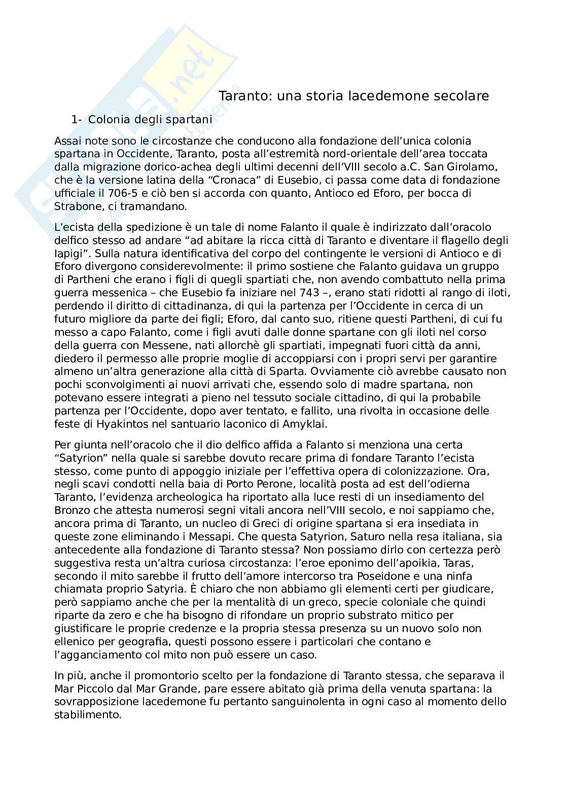 Riassunto esame Archeologia della Magna Grecia, Prof. D'acunto Matteo, libro consigliato Archeologia della colonizzazione greca, La Torre Pag. 1