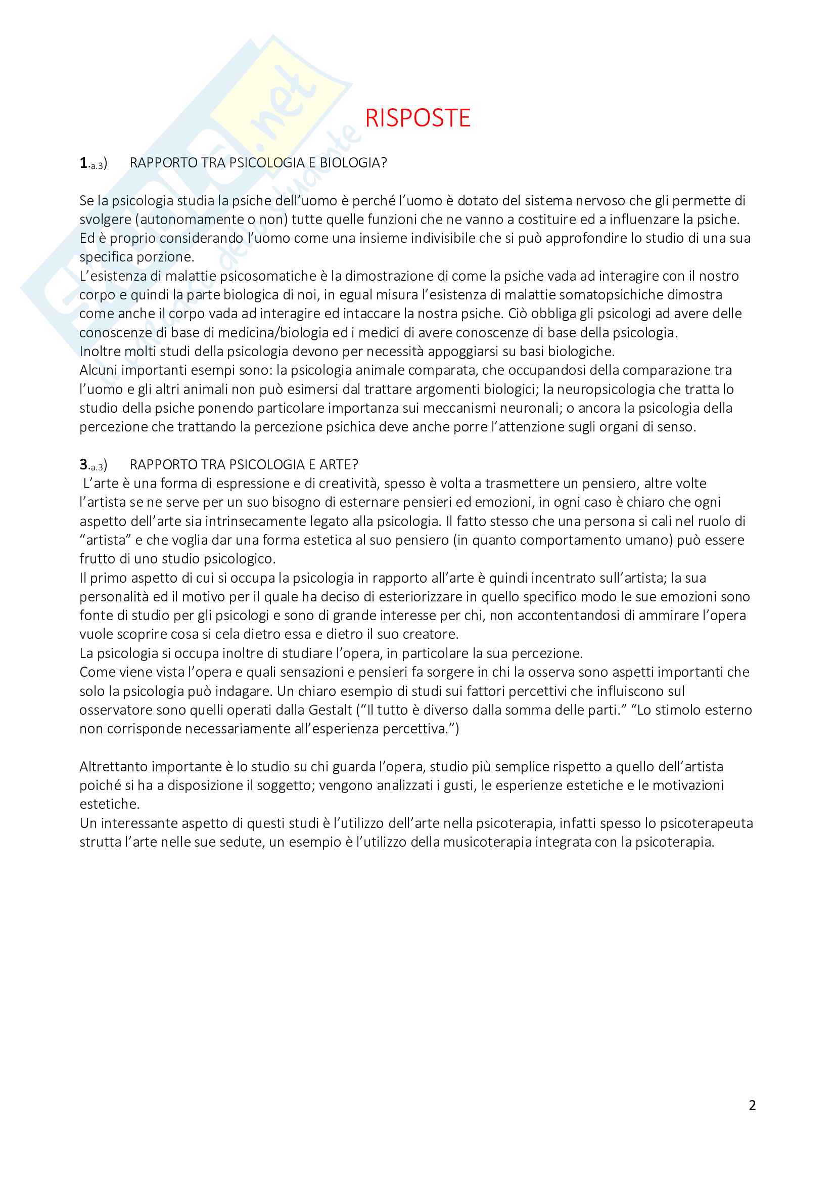Domande Psicologia Generale Con Risposte