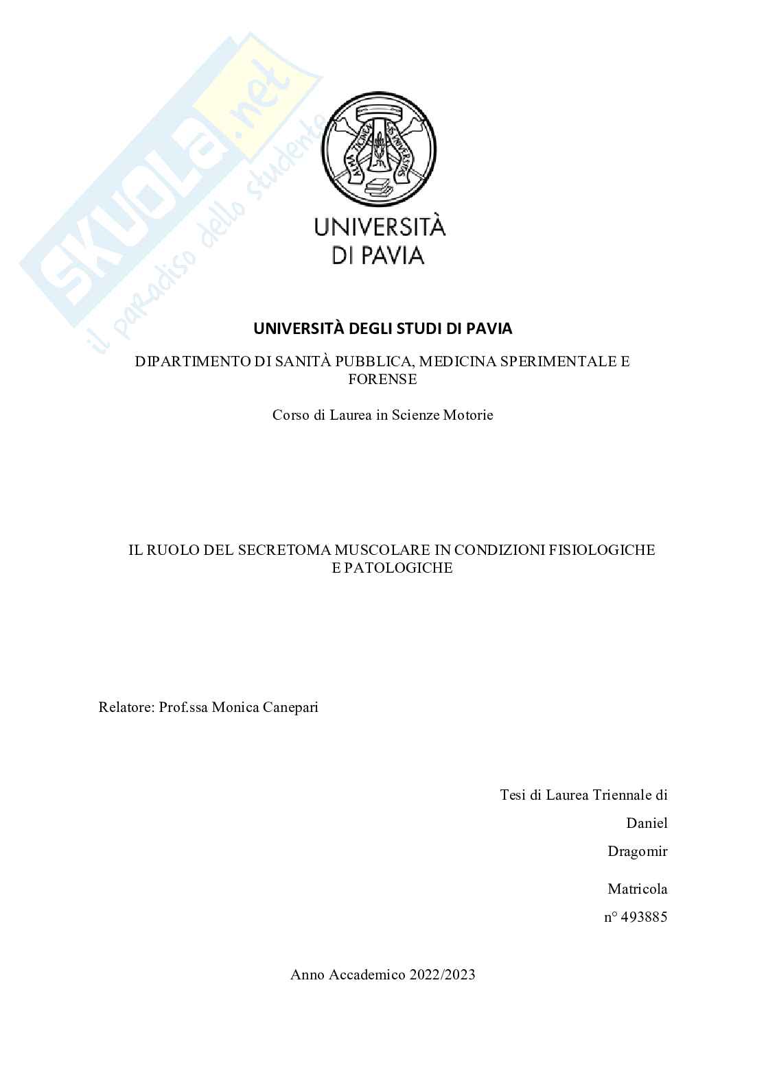 Ruolo del secretoma muscolare in condizioni fisiologiche e patologiche ​ Pag. 1