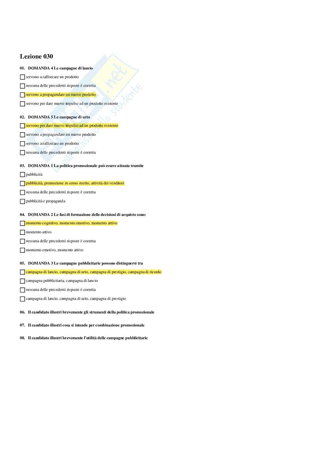 Paniere Gestione delle imprese e marketing - Risposte multiple - aggiornato (2026) Pag. 41