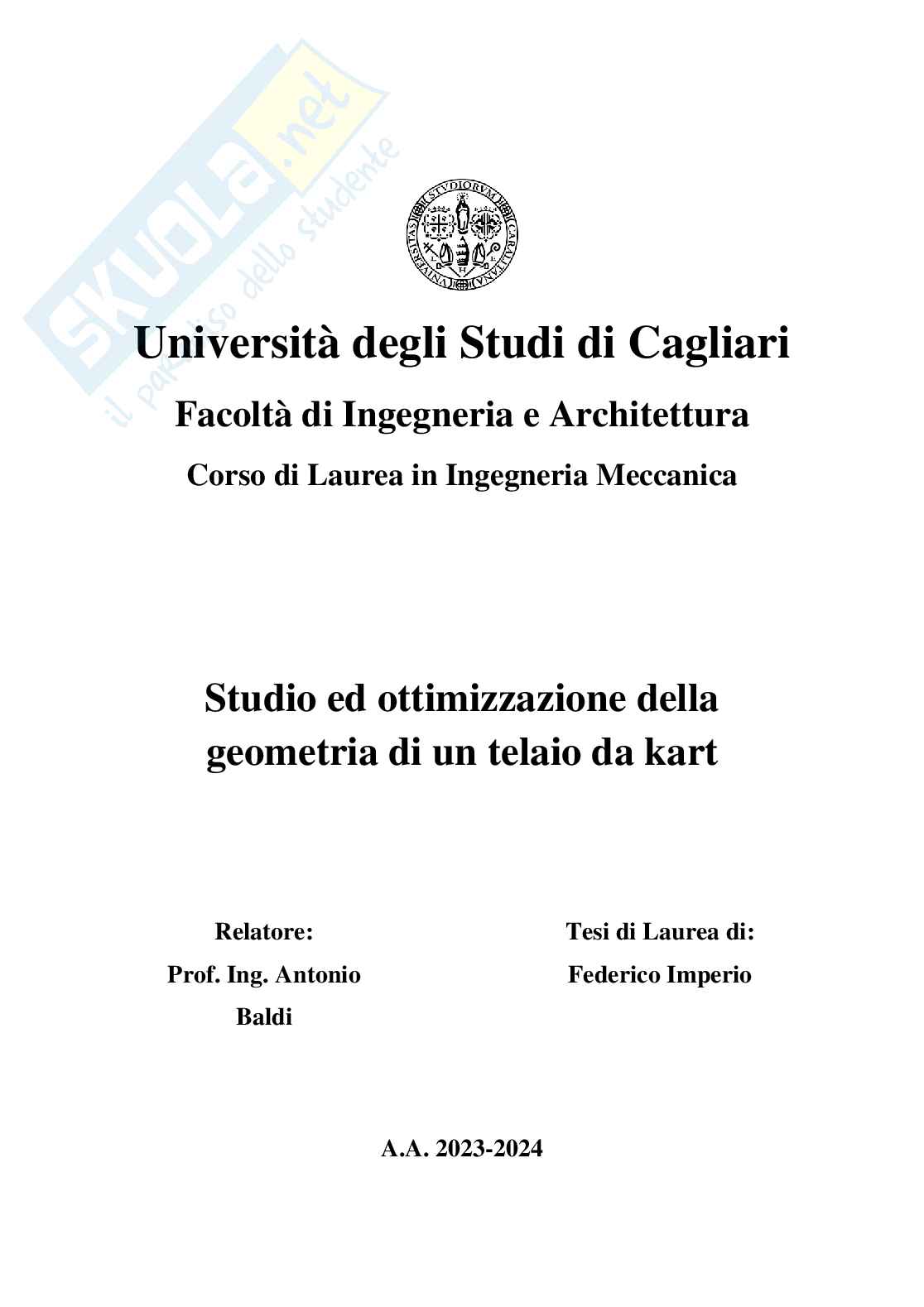 Studio ed ottimizzazione della geometria di un telaio da kart Pag. 1