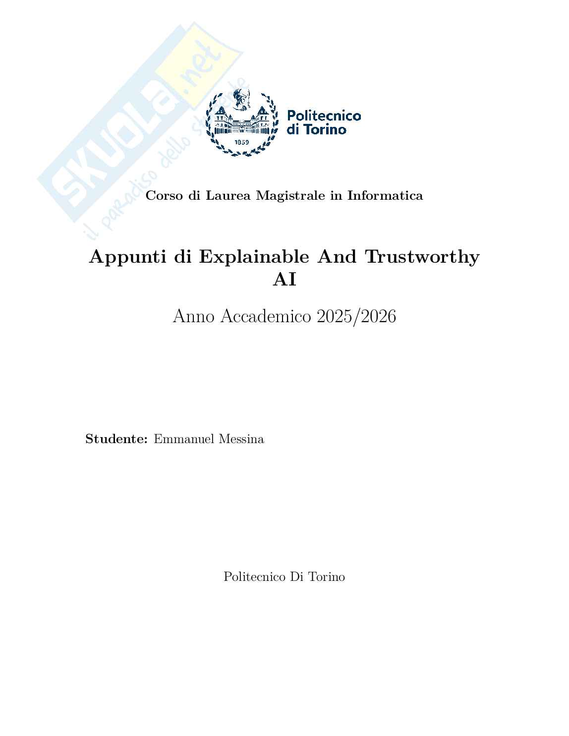 Explainable and Trustworthy AI - Appunti completi (XAI, SHAP, LIME, CBM, Grad-CAM, LLM) Pag. 1