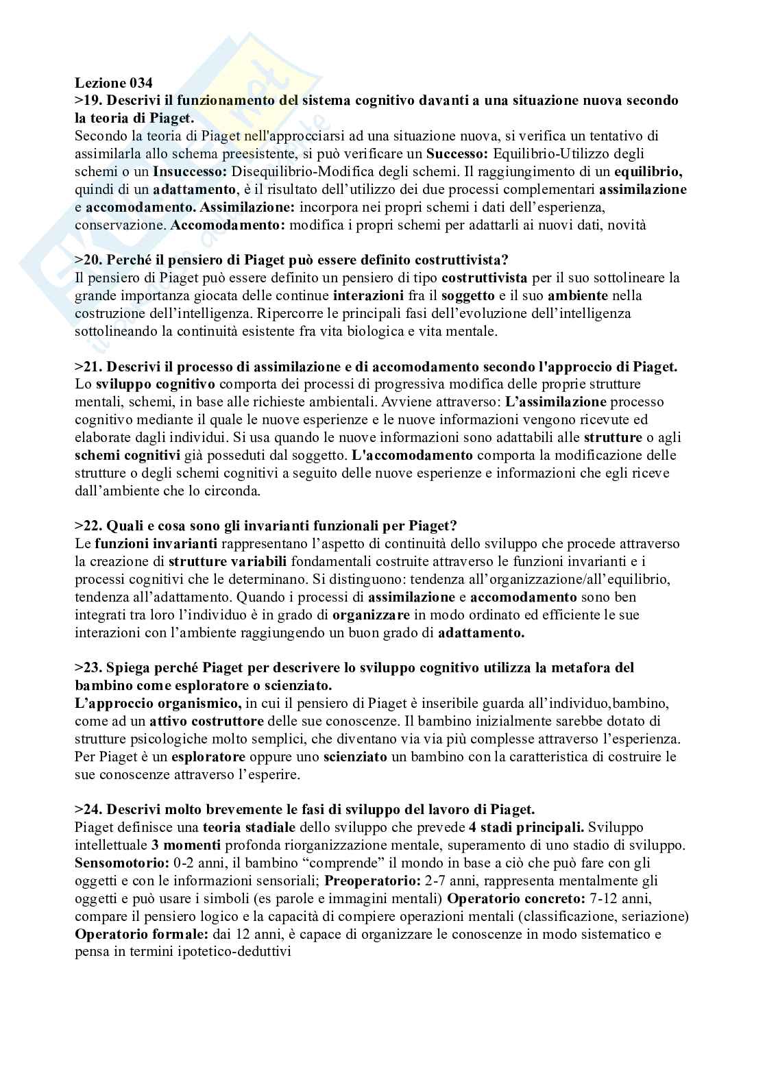 Paniere Psicologia dello sviluppo e psicologia dell'educazione, domande Pag. 46