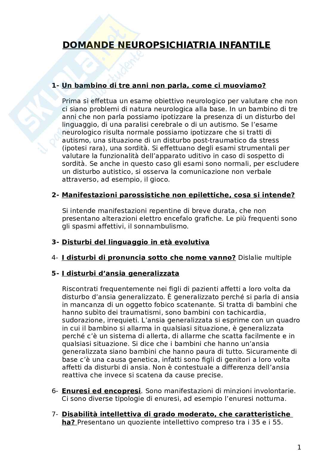 Appunti di Neuropsichiatria infantile Pag. 1