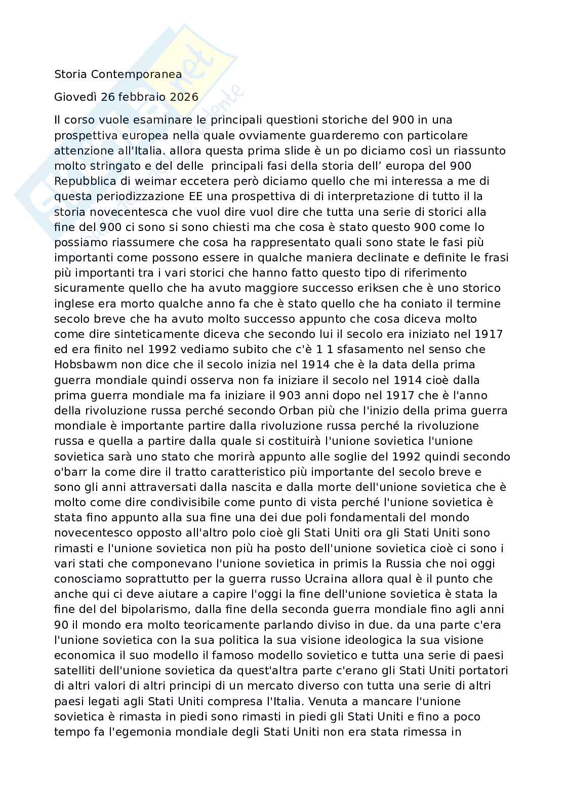 Storia contemporanea Pag. 1