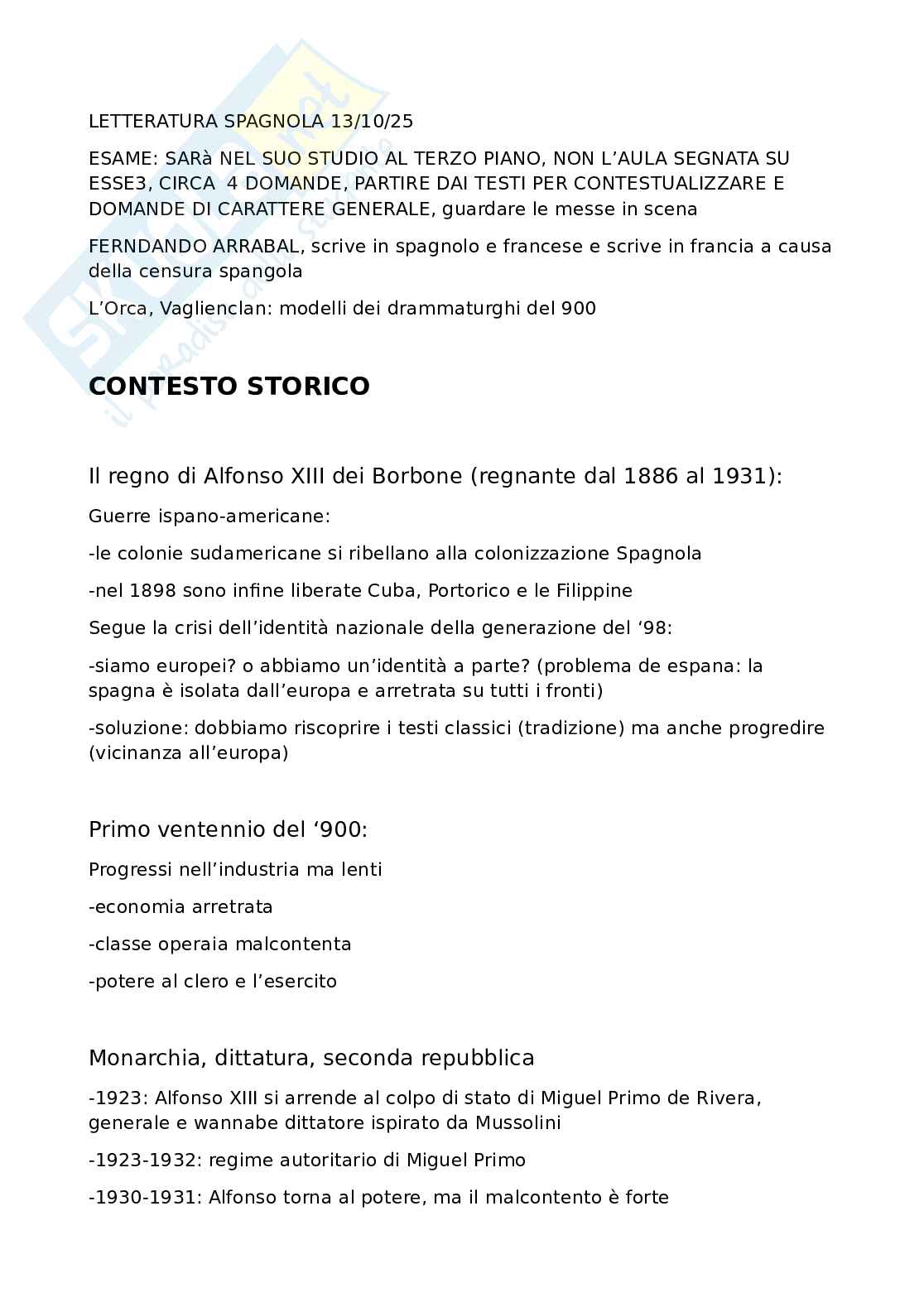 Appunti Letteratura spagnola Pag. 1