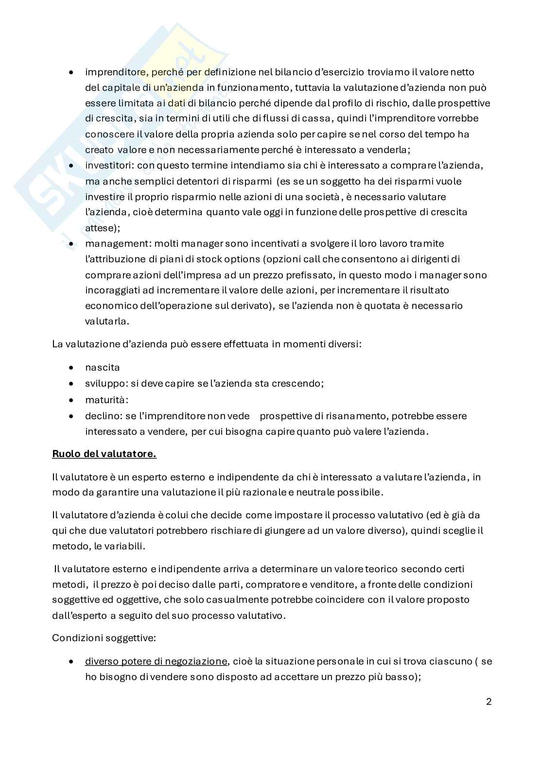 Appunti Valutazione d'azienda e di asset aziendali Pag. 2