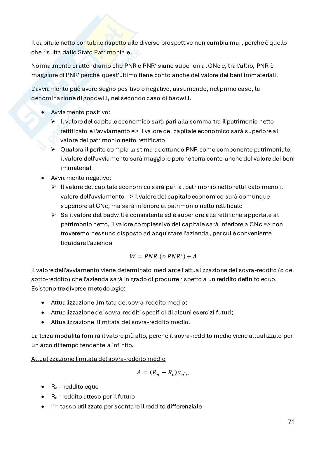 Appunti Valutazione d'azienda e di asset aziendali Pag. 71