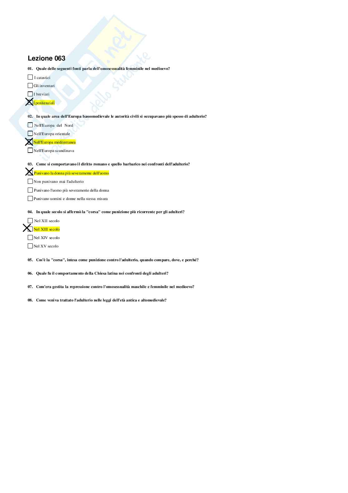 Risposte domande chiuse Storia medievale aggiornate 2026 Pag. 76