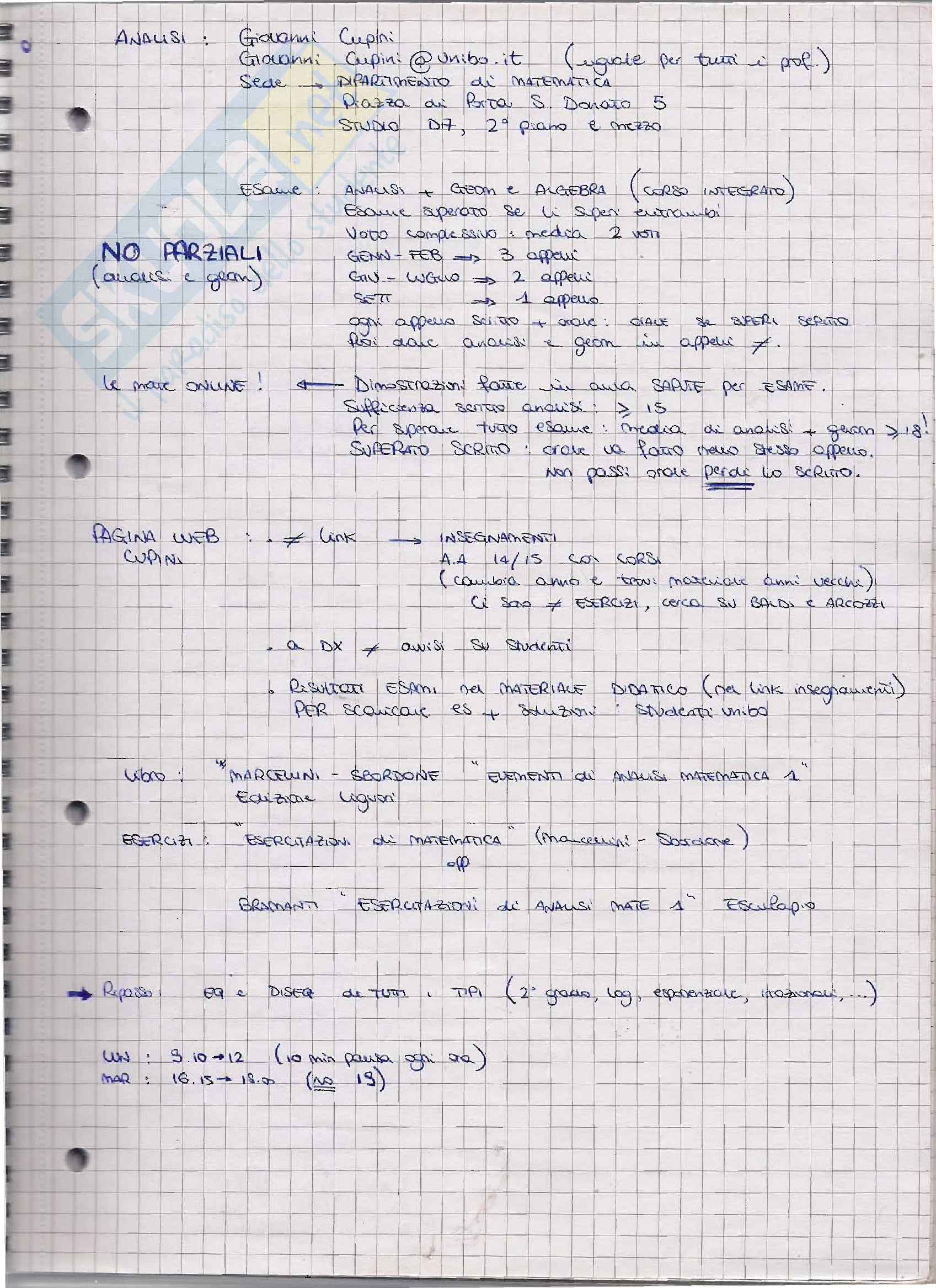 Appunti di analisi 1 Pag. 1