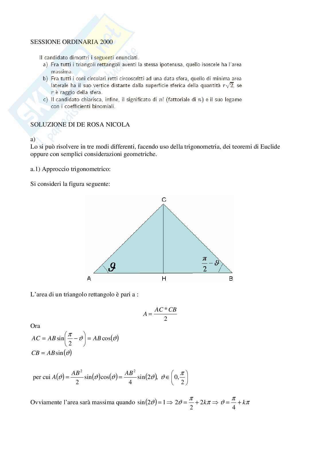 2000 - Liceo scientifico di ordinamento problema 3 Pag. 1