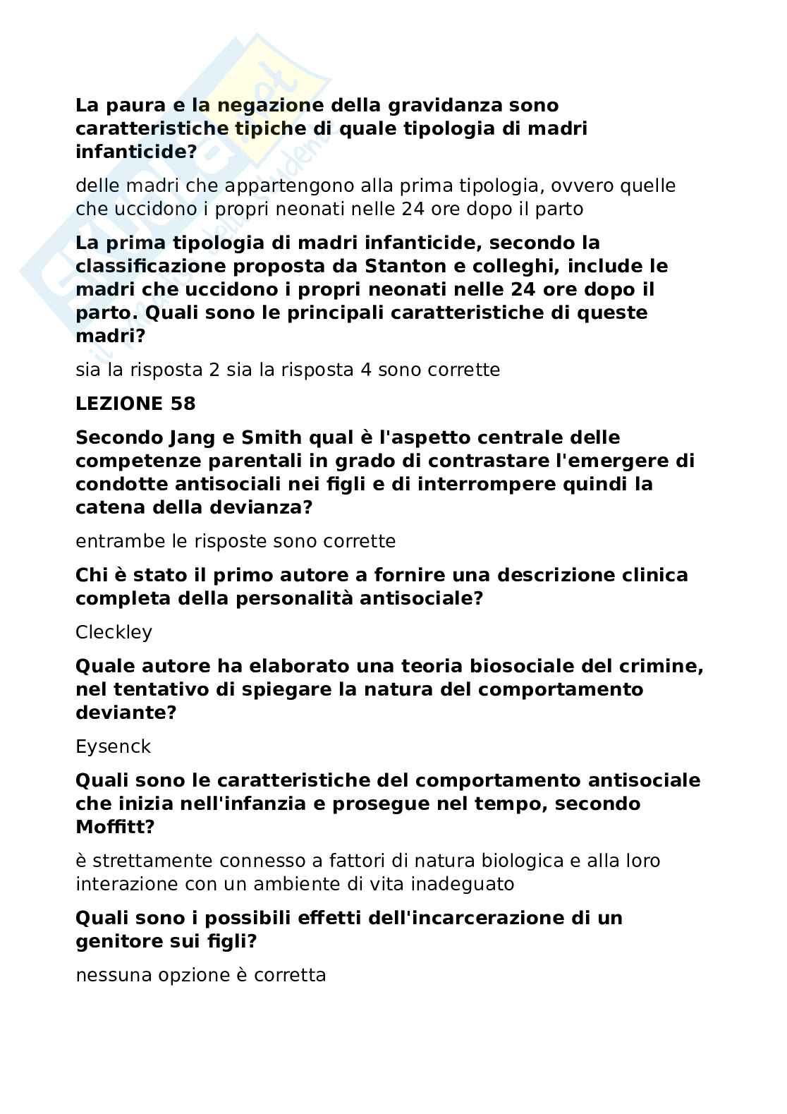 Paniere risposte chiuse con fuori paniere di Psicologia dello sviluppo e delle relazioni interpersonali corretto Pag. 41