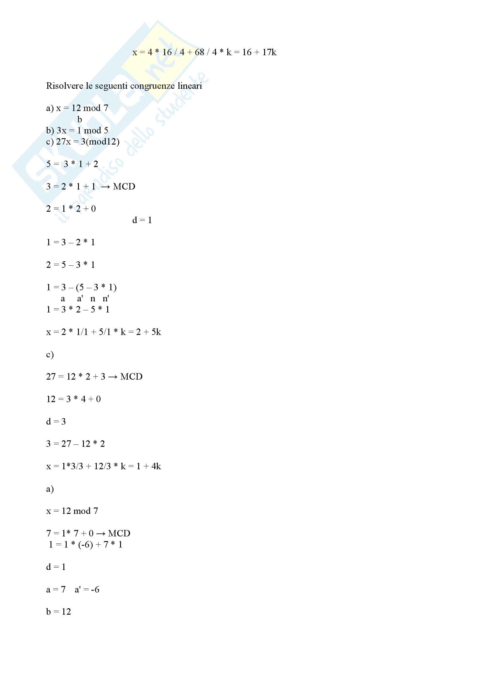 Algebra e geometria - Congruenze lineari (parte ll) Pag. 6