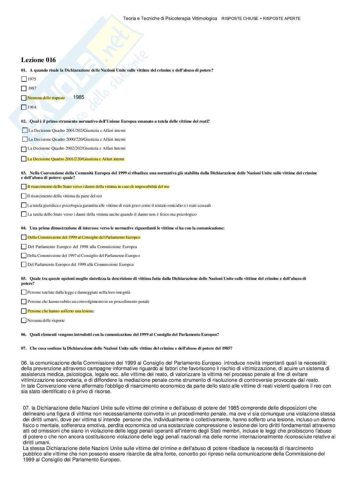 Teoria e tecniche di psicoterapia vittimologica - Paniere compilato Pag. 16
