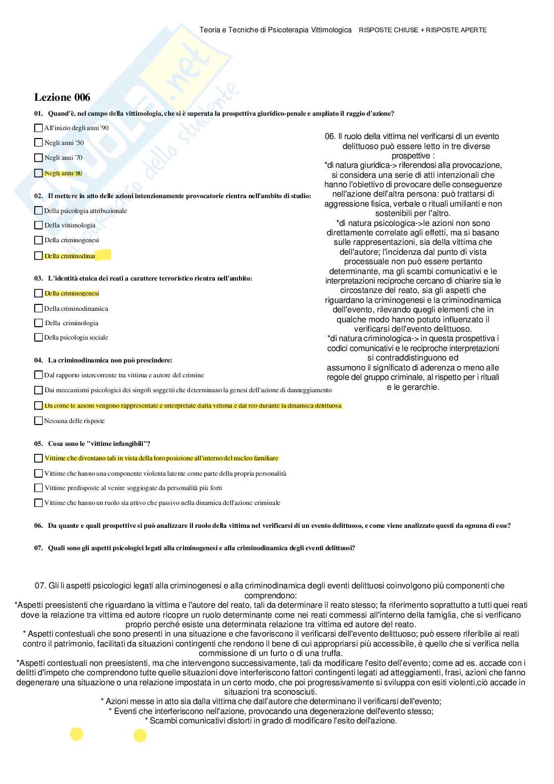 Teoria e tecniche di psicoterapia vittimologica - Paniere compilato Pag. 6