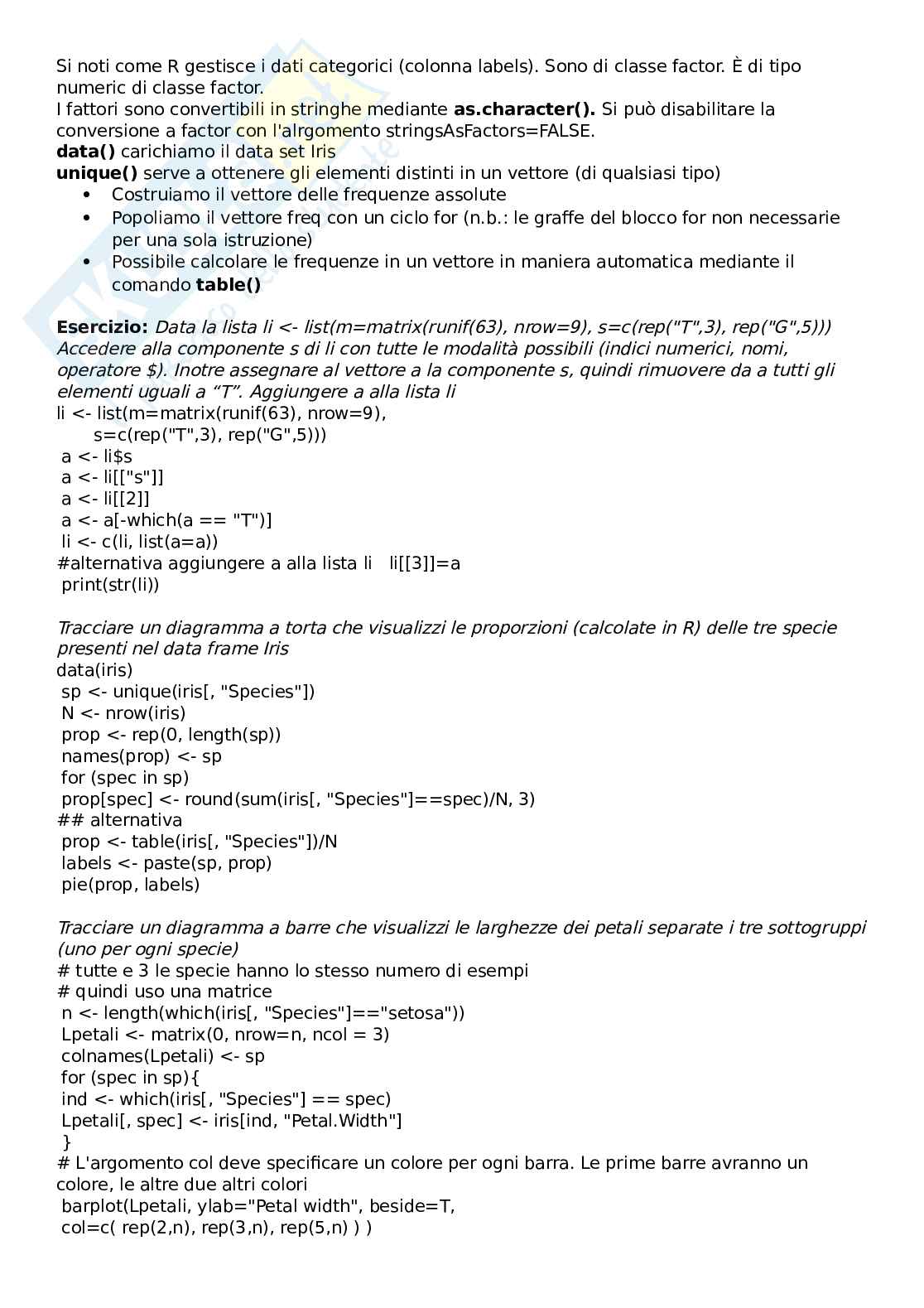 Esercizi di Informatica per le biotecnologie Pag. 11
