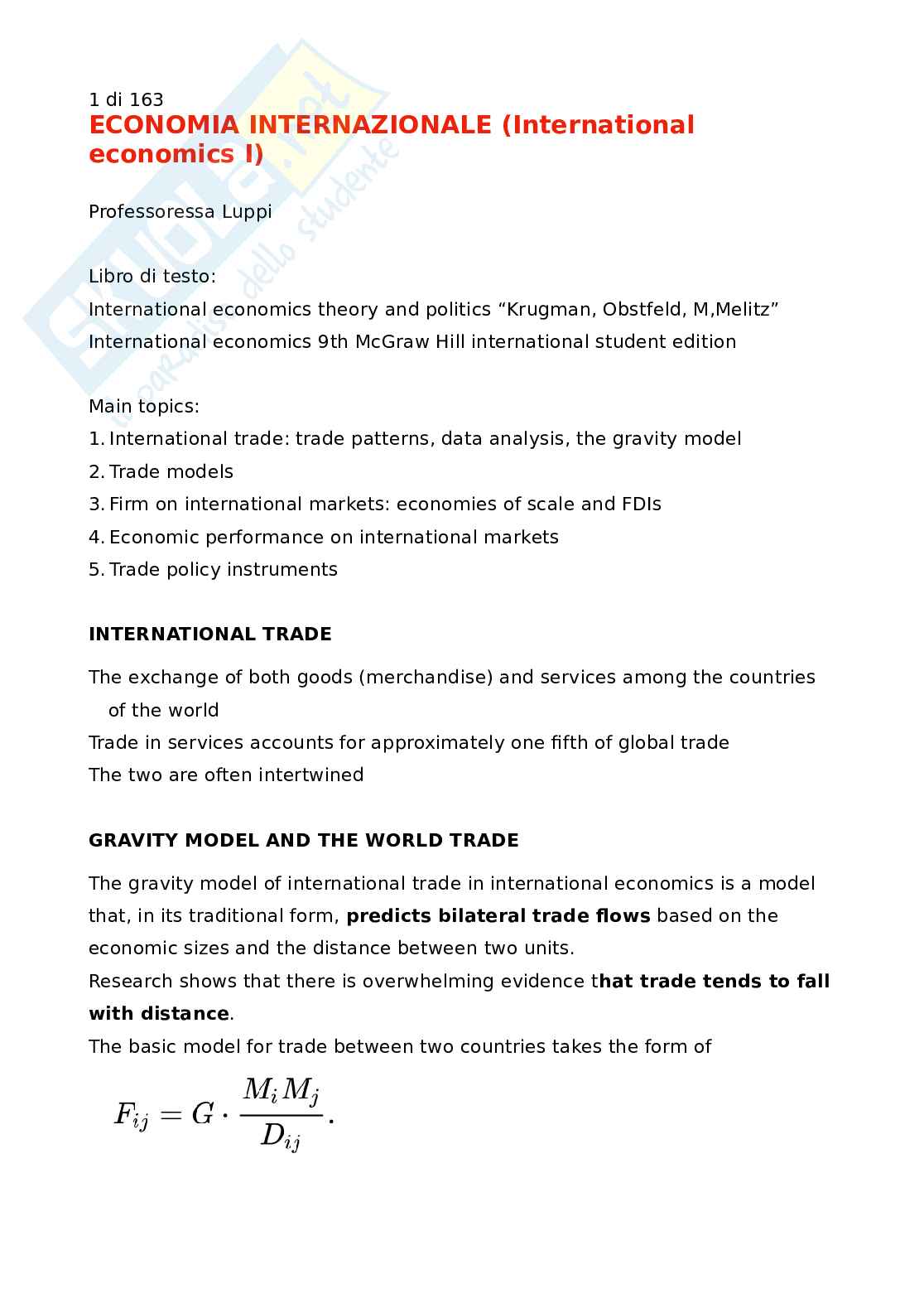 Economia internazionale Pag. 1