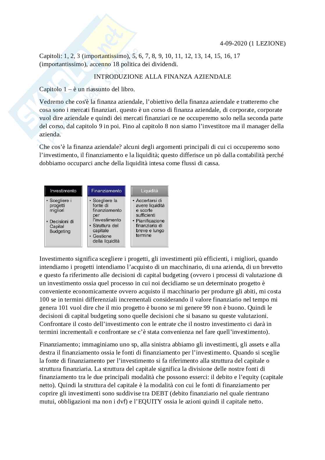 Finanza aziendale Pag. 1