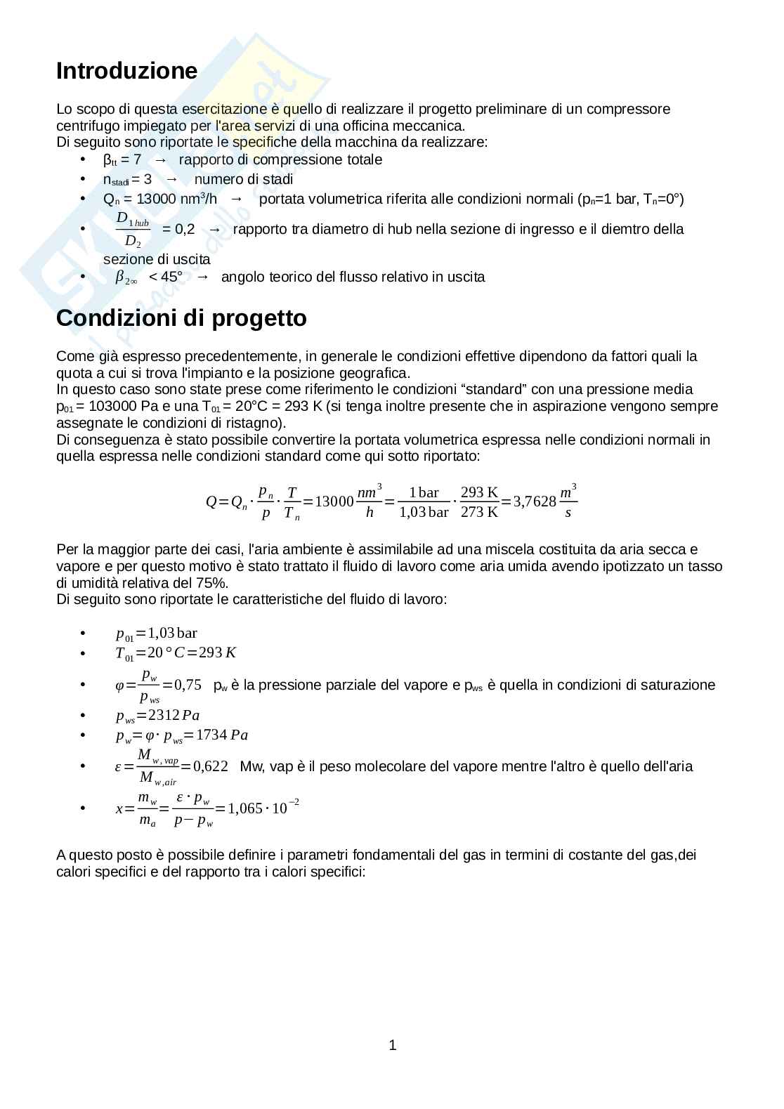 Relazione tecnica di Turbomacchine compressore centrifugo Pag. 2