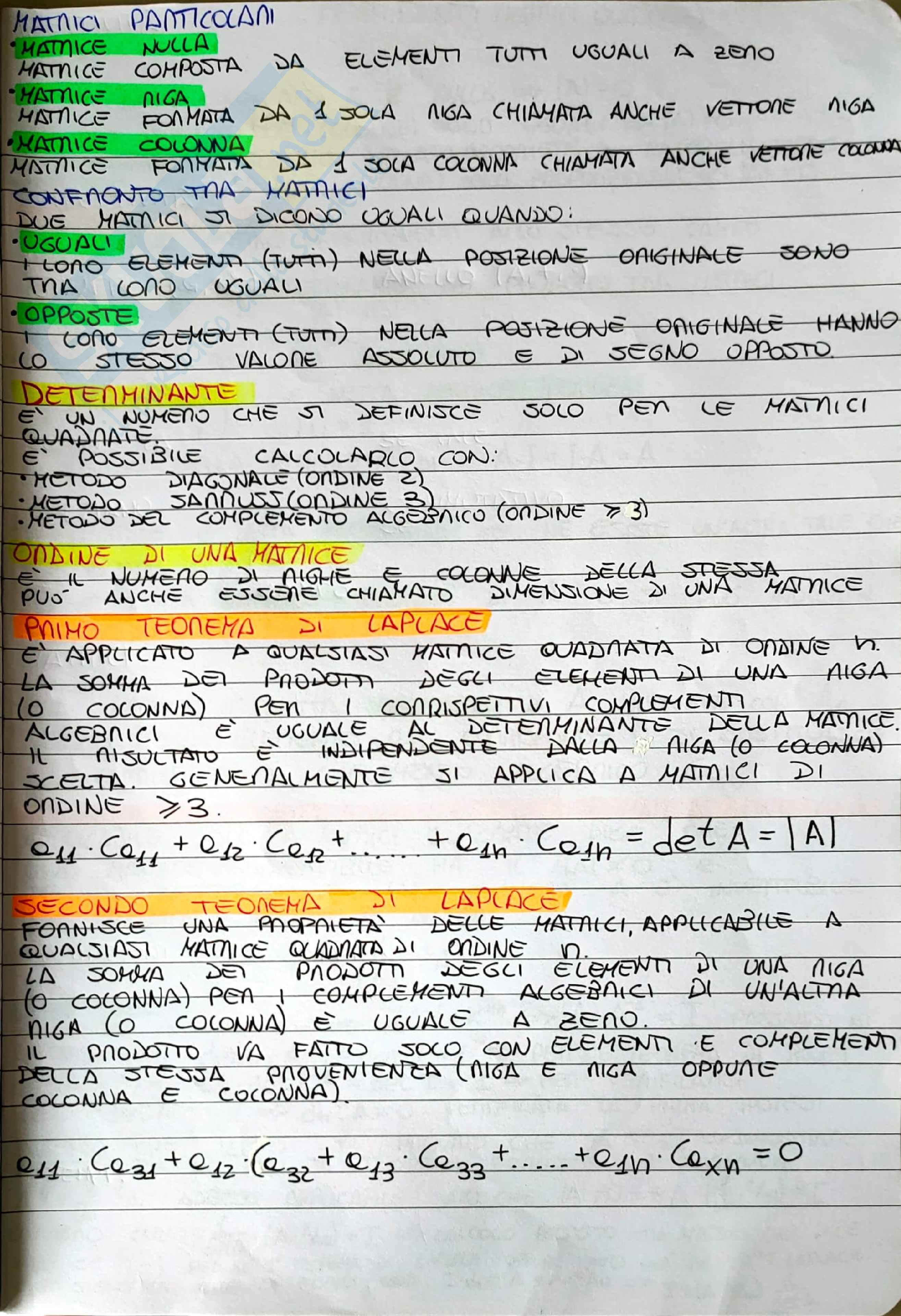 Teoria Algebra lineare e geometria (definizioni e teoremi) Pag. 2