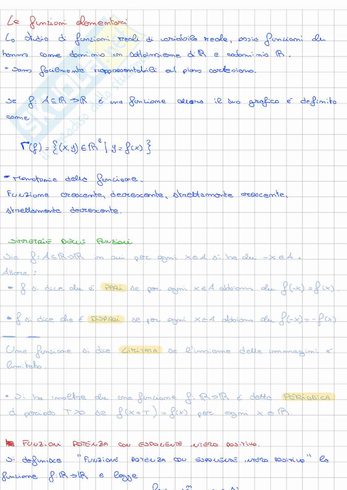 Appunti di Analisi matematica 1 sulle funzioni elementari Pag. 1