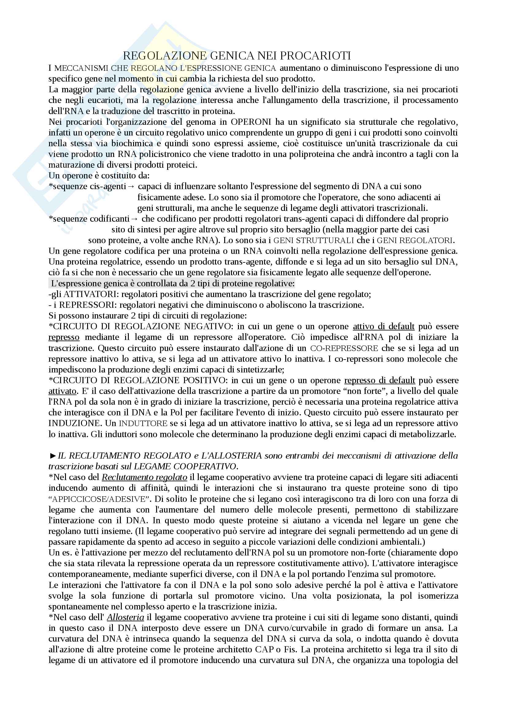Regolazione procarioti. Introduzione e operoni catabolici 1 Pag. 1