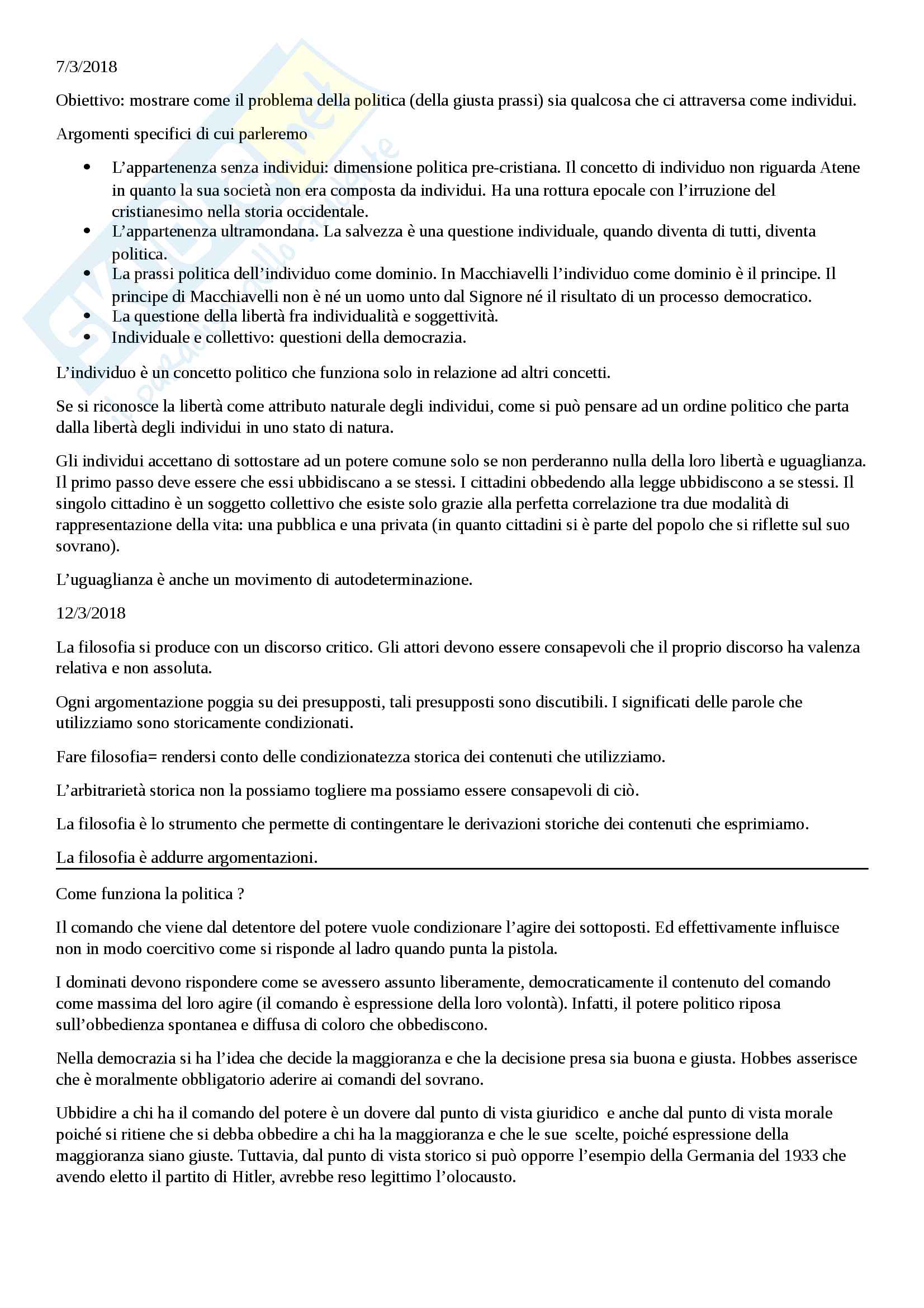 Filosofia politica pt1 Pag. 1