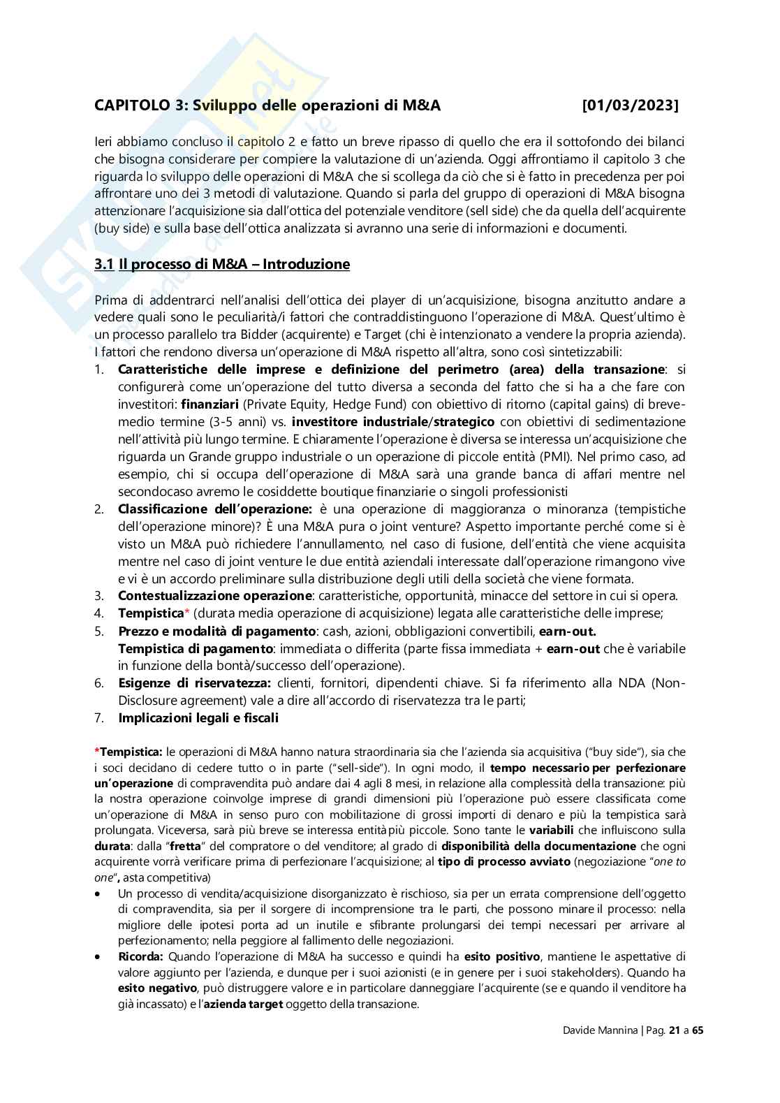 Appunti Finanza delle operazioni straordinarie Pag. 21