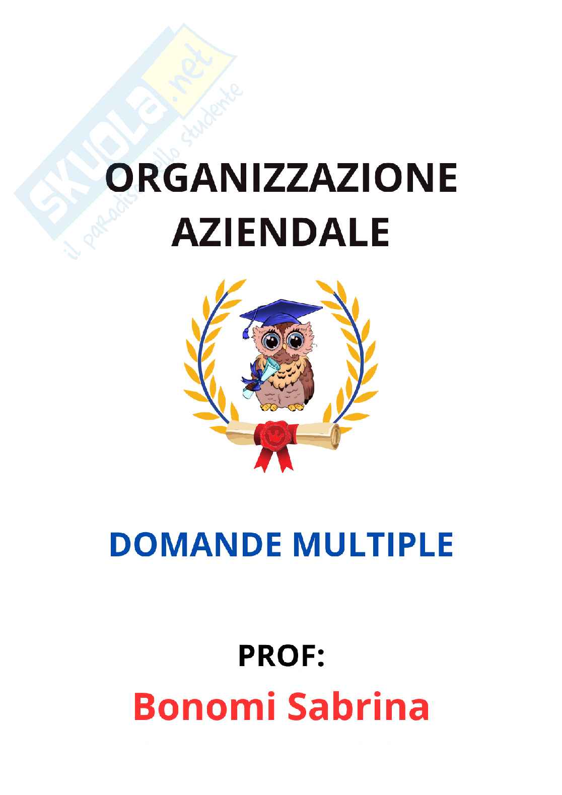 Paniere risposte multiple Organizzazione aziendale - aggiornato (2026) Pag. 1