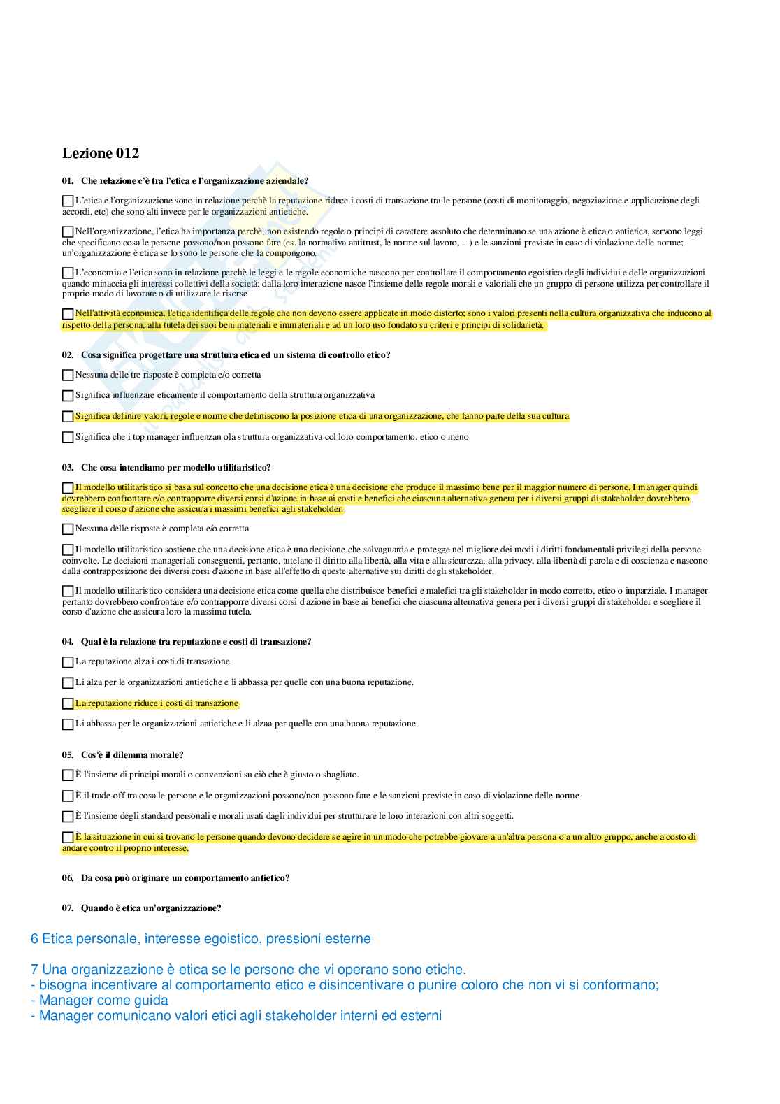 Paniere risposte multiple Organizzazione aziendale - aggiornato (2026) Pag. 16