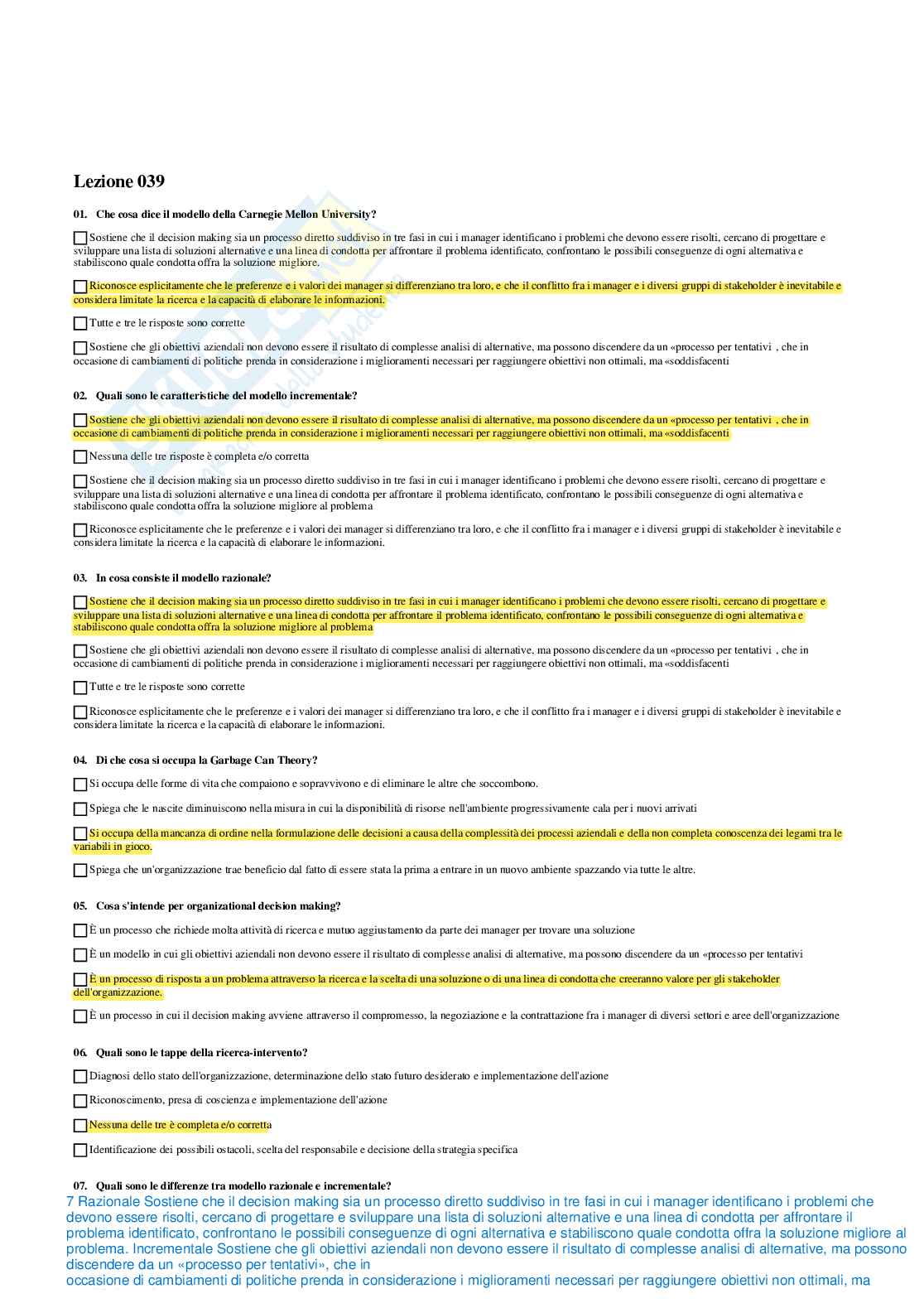 Paniere risposte multiple Organizzazione aziendale - aggiornato (2026) Pag. 46