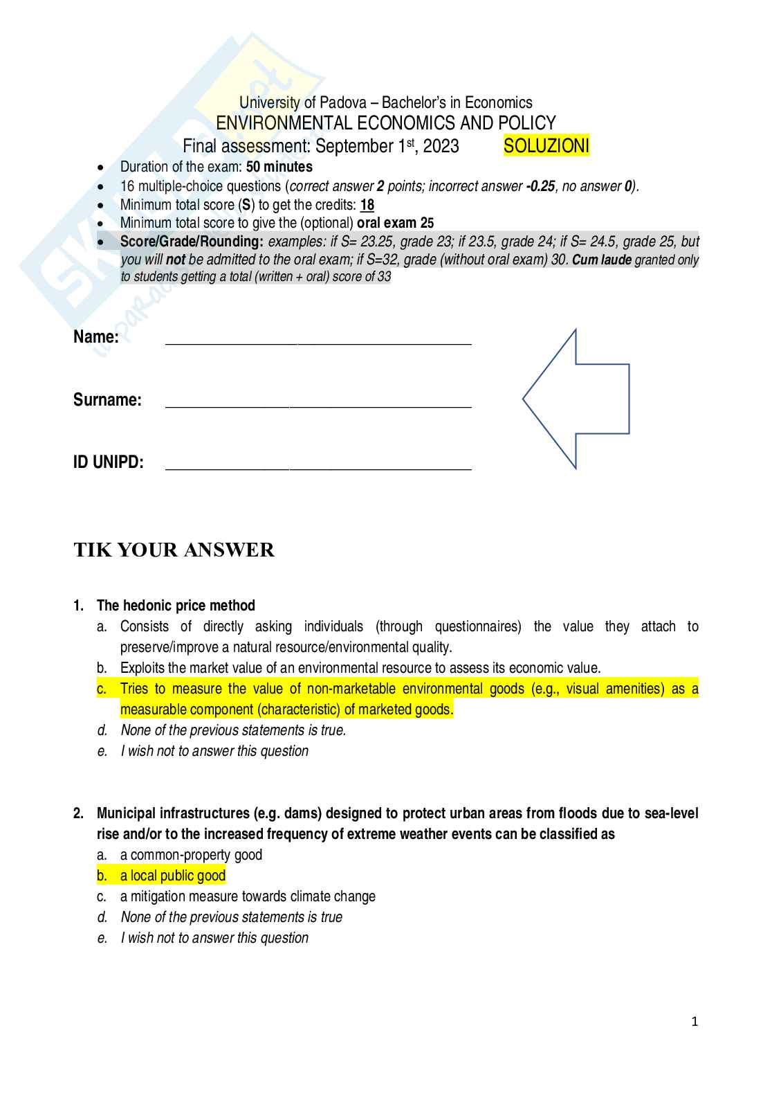 Environmental economics and policy Pag. 1