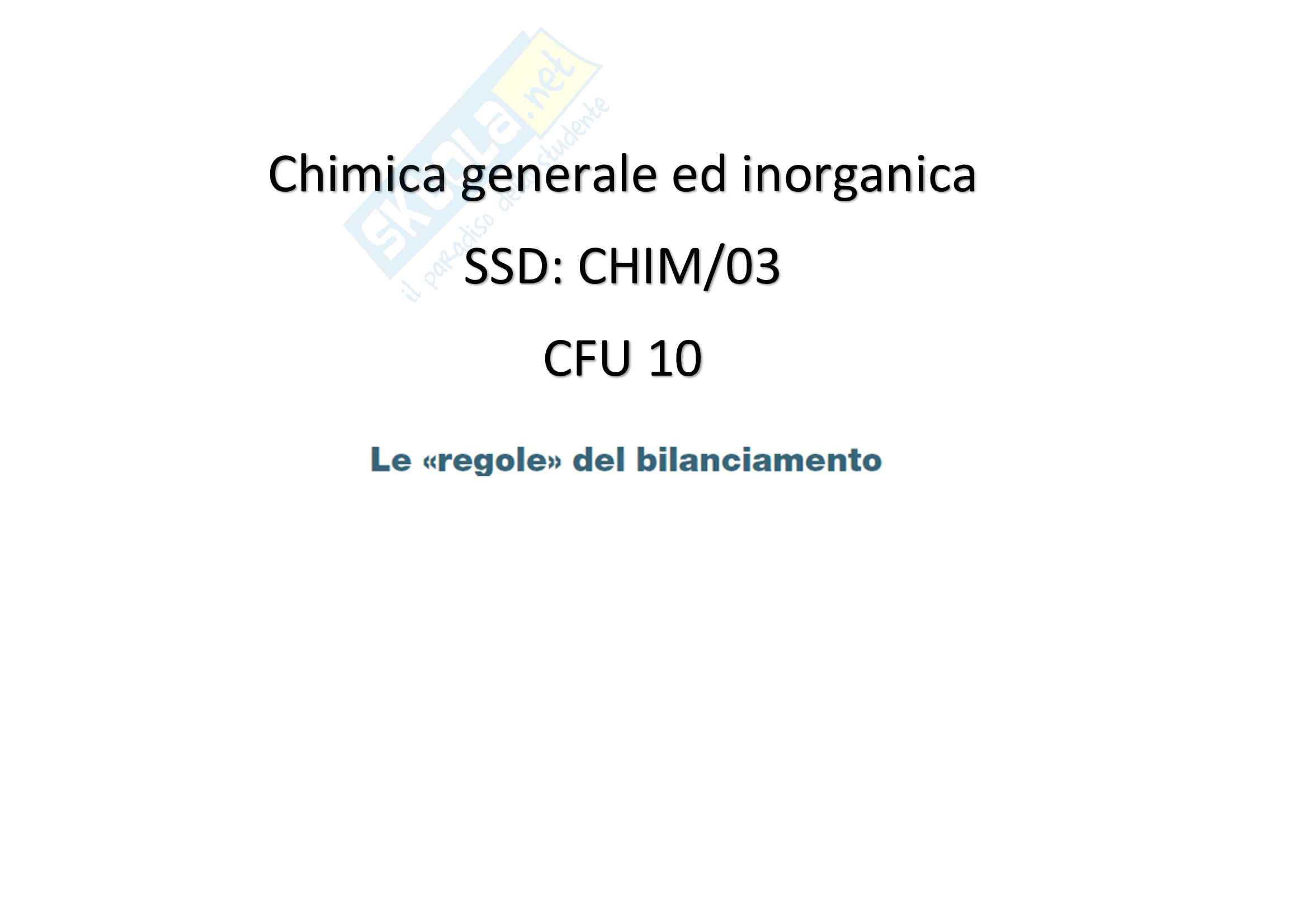 Appunti di chimica generale:  bilanciamento Pag. 1