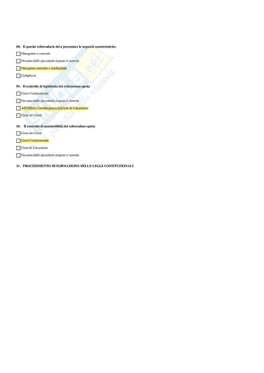 Paniere Istituzione di diritto pubblico - Risposte multiple - aggiornato (2026) Pag. 26