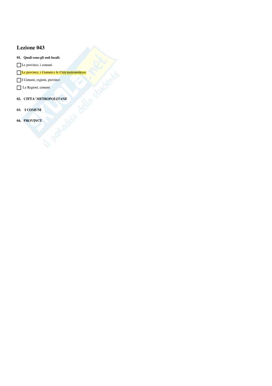 Paniere Istituzione di diritto pubblico - Risposte multiple - aggiornato (2026) Pag. 41