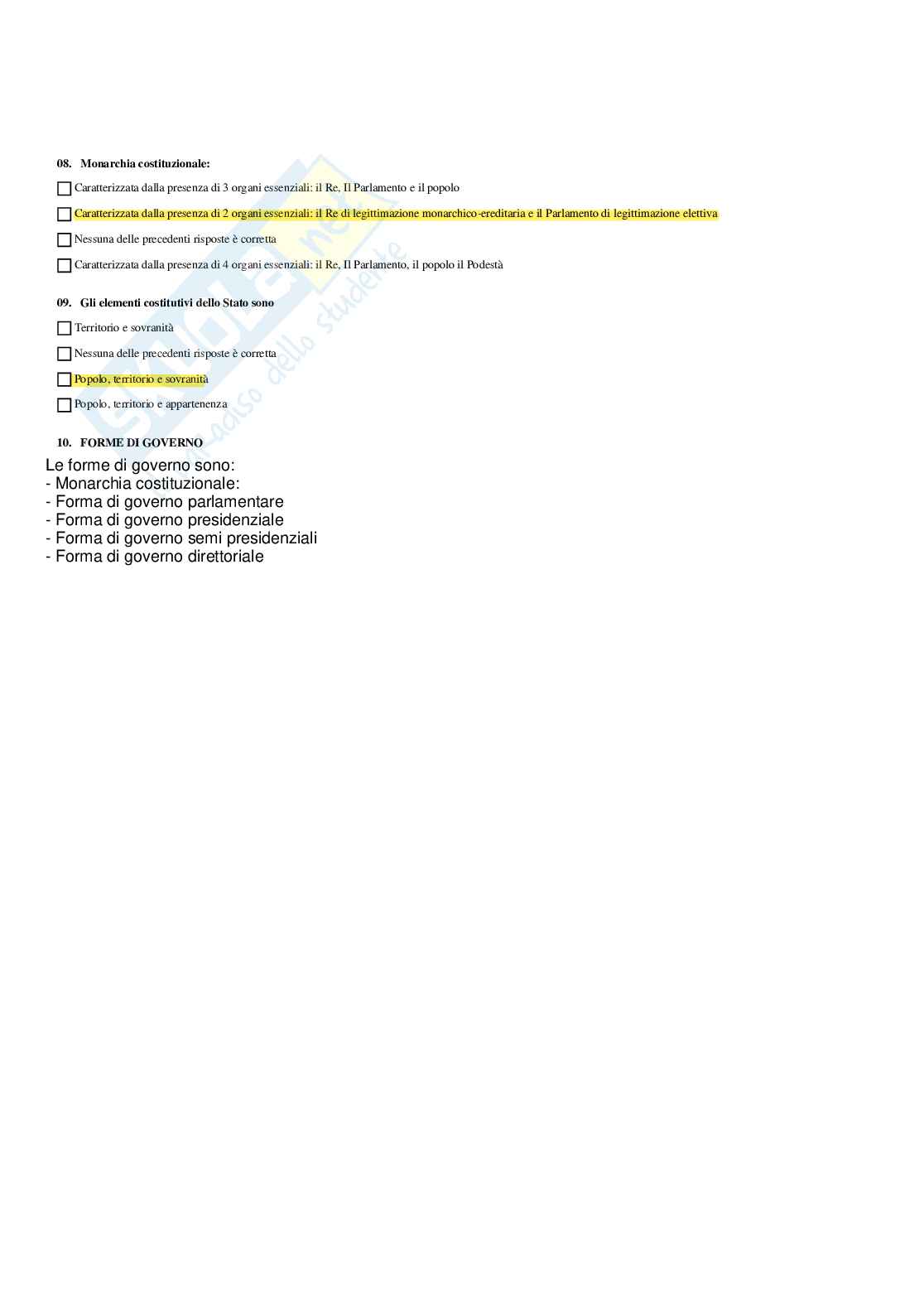 Paniere Istituzione di diritto pubblico - Risposte multiple - aggiornato (2026) Pag. 6