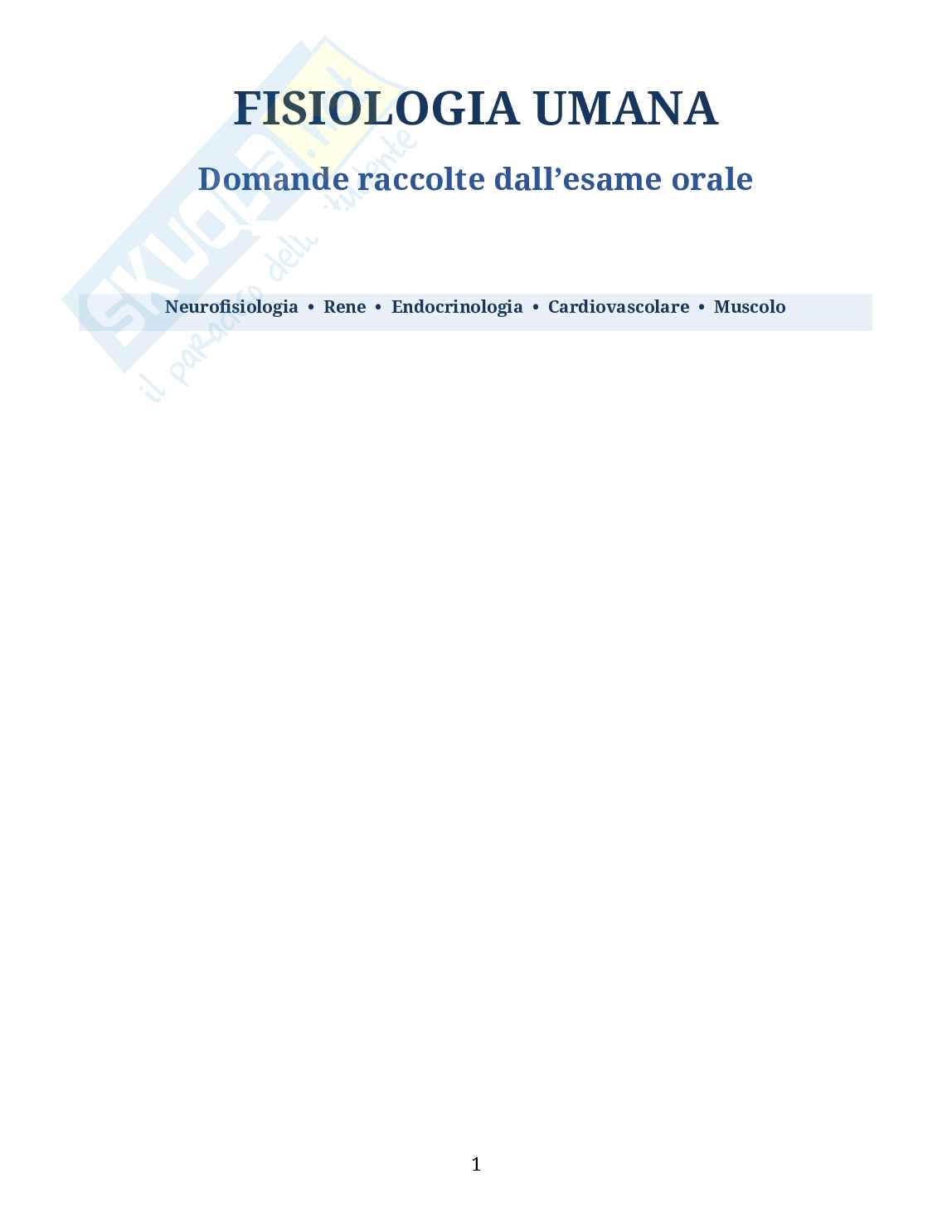 Fisiologia umana – Domande d’esame  Pag. 1